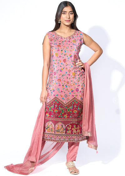 Onion Pink Straight cut kurti Set