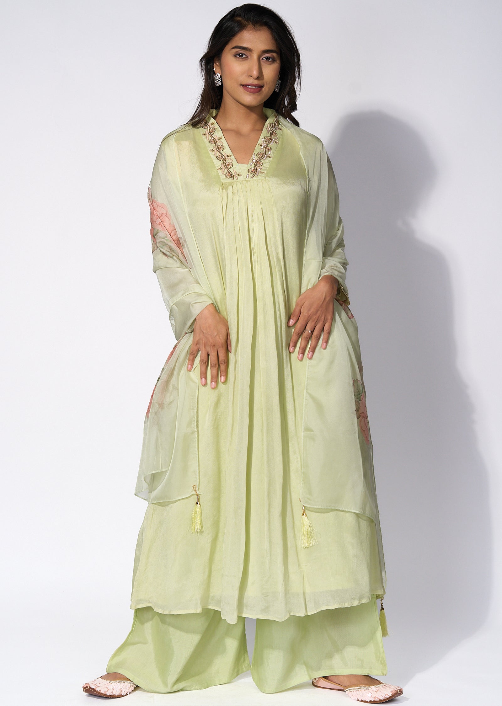 Light Green Chinnon Anarkali