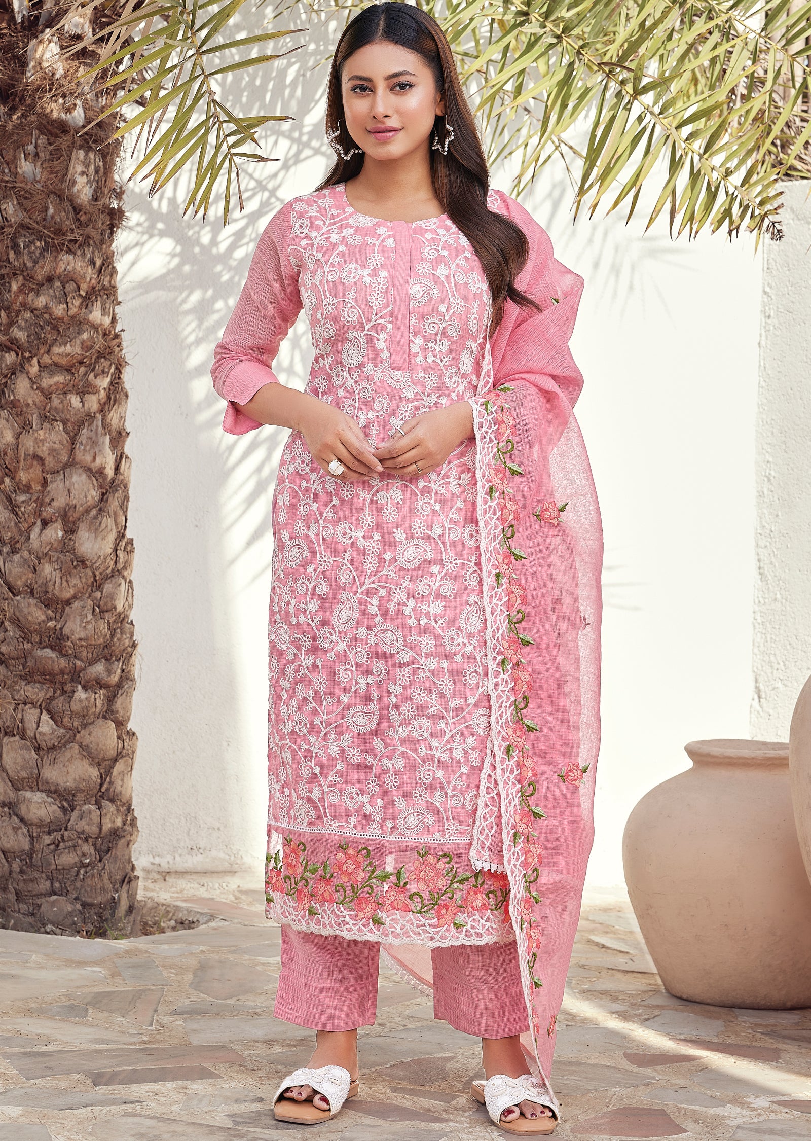 Pink Straight cut kurti Set