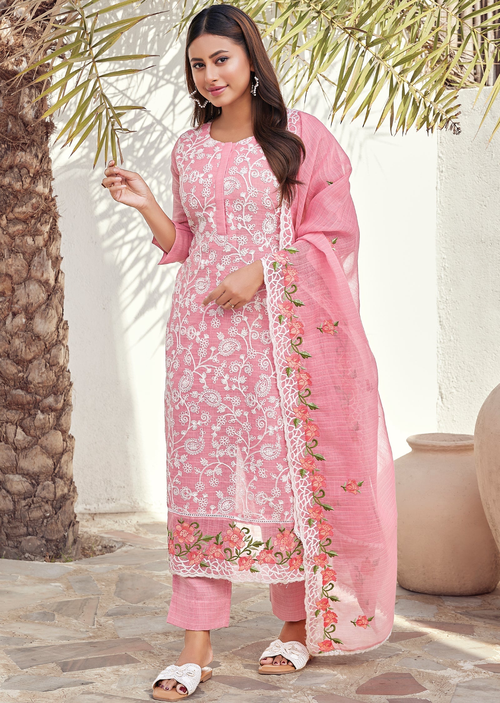 Pink Straight cut kurti Set
