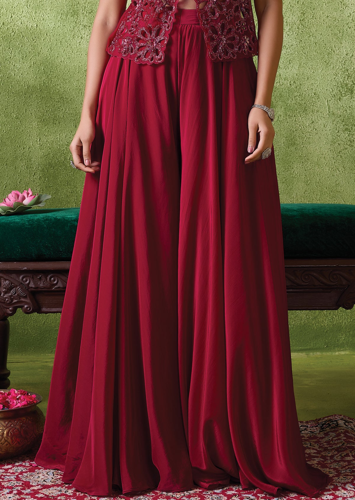 Maroon Crepe Indowestern Set