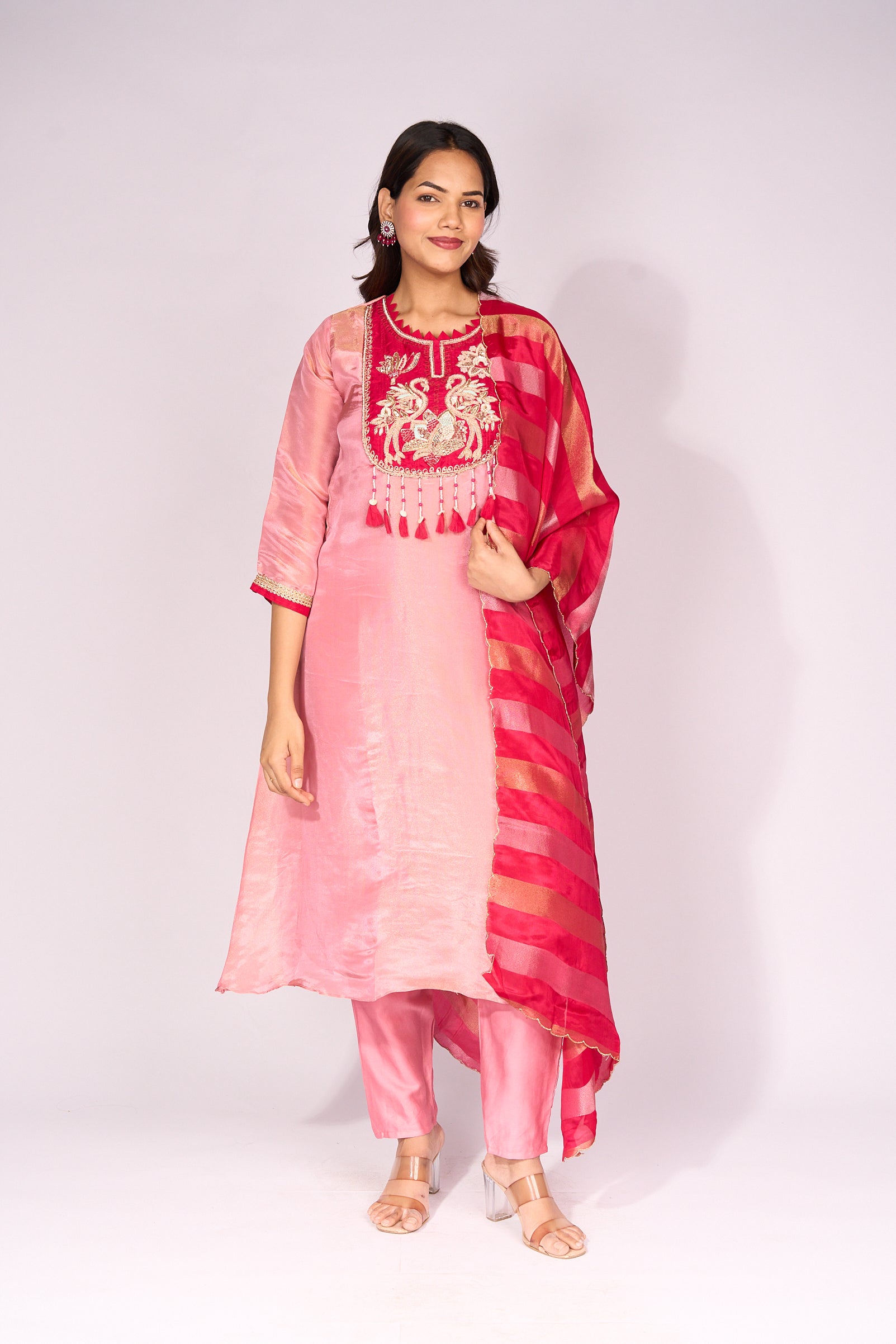 Pink Tissue Anarkali Suit