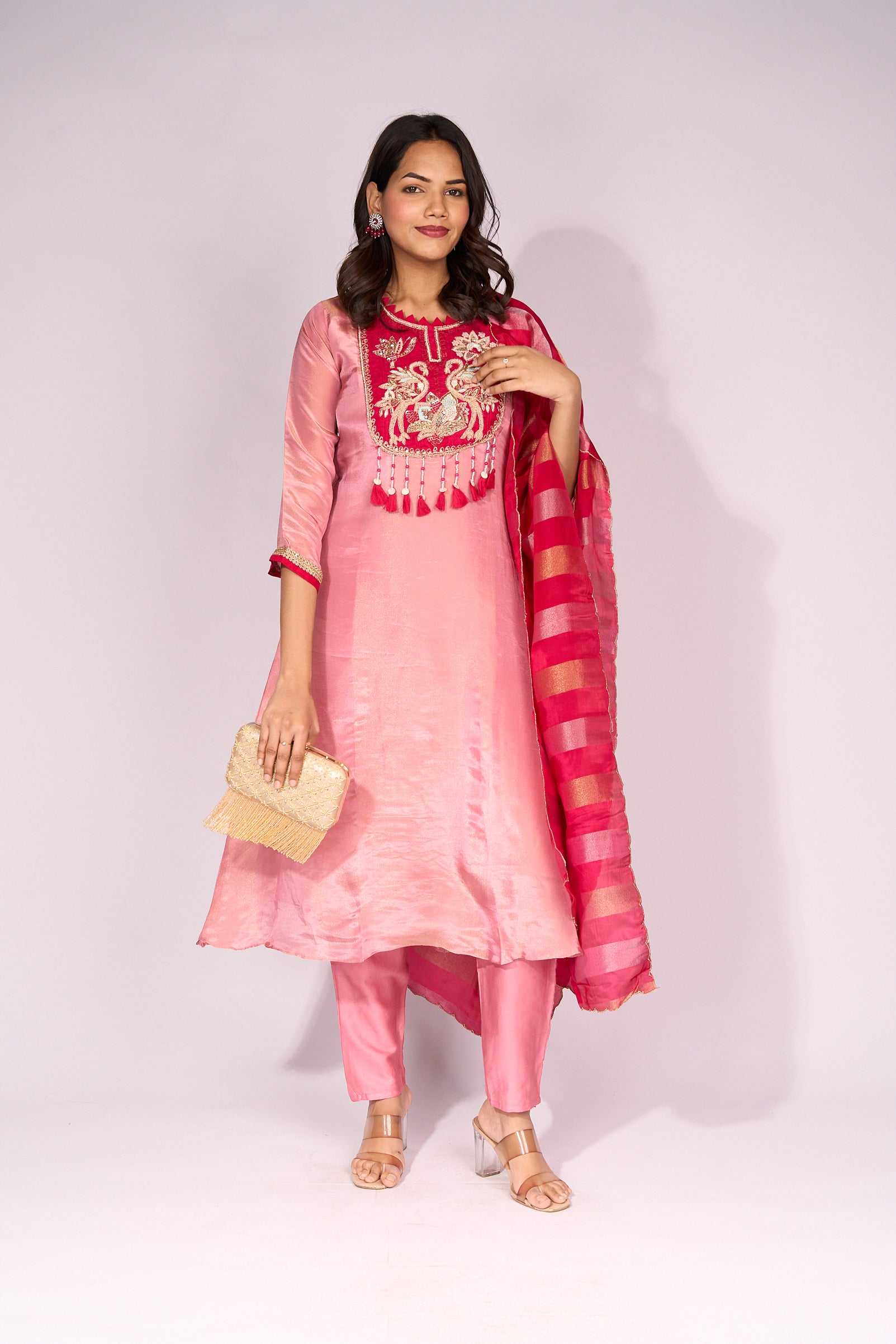 Pink Tissue Anarkali Suit