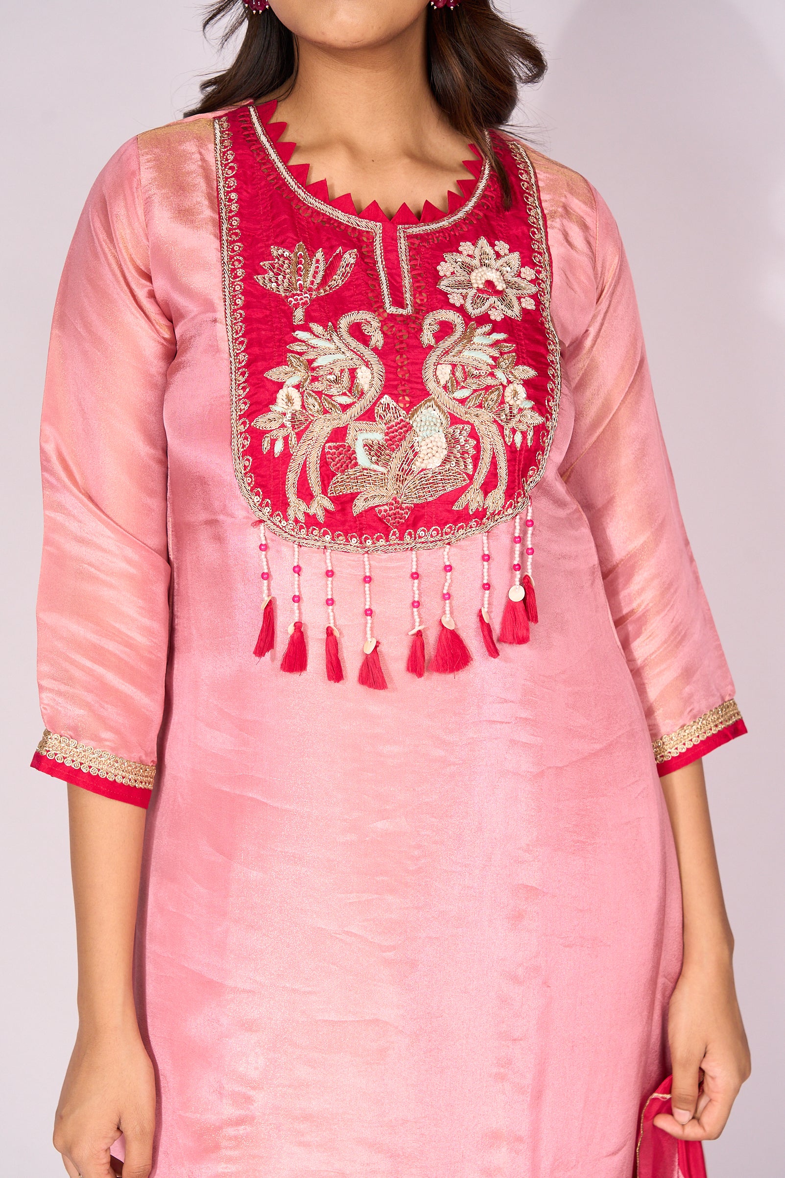 Pink Tissue Anarkali Suit