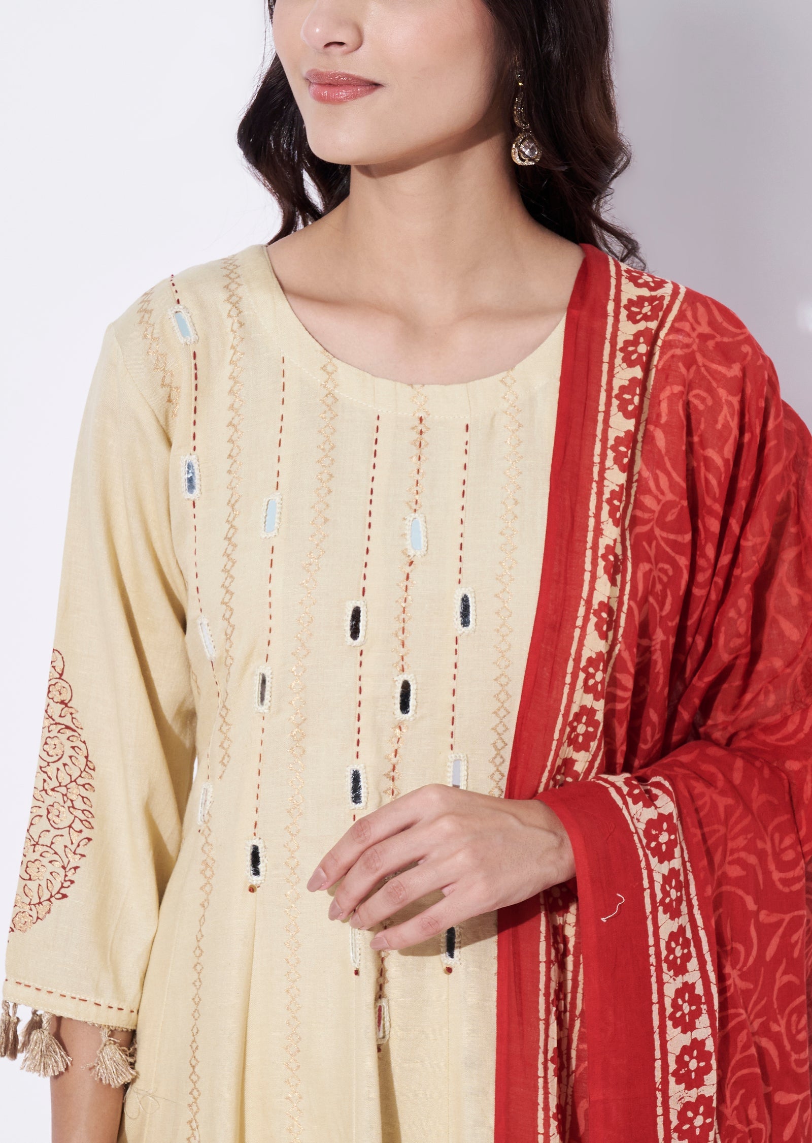 Beige Cotton Anarkali Suit