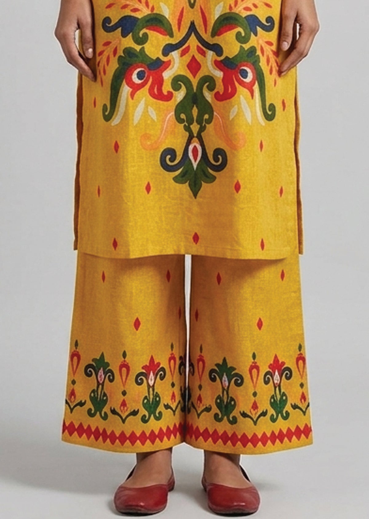 Yellow Cotton Straight cut Kurti set