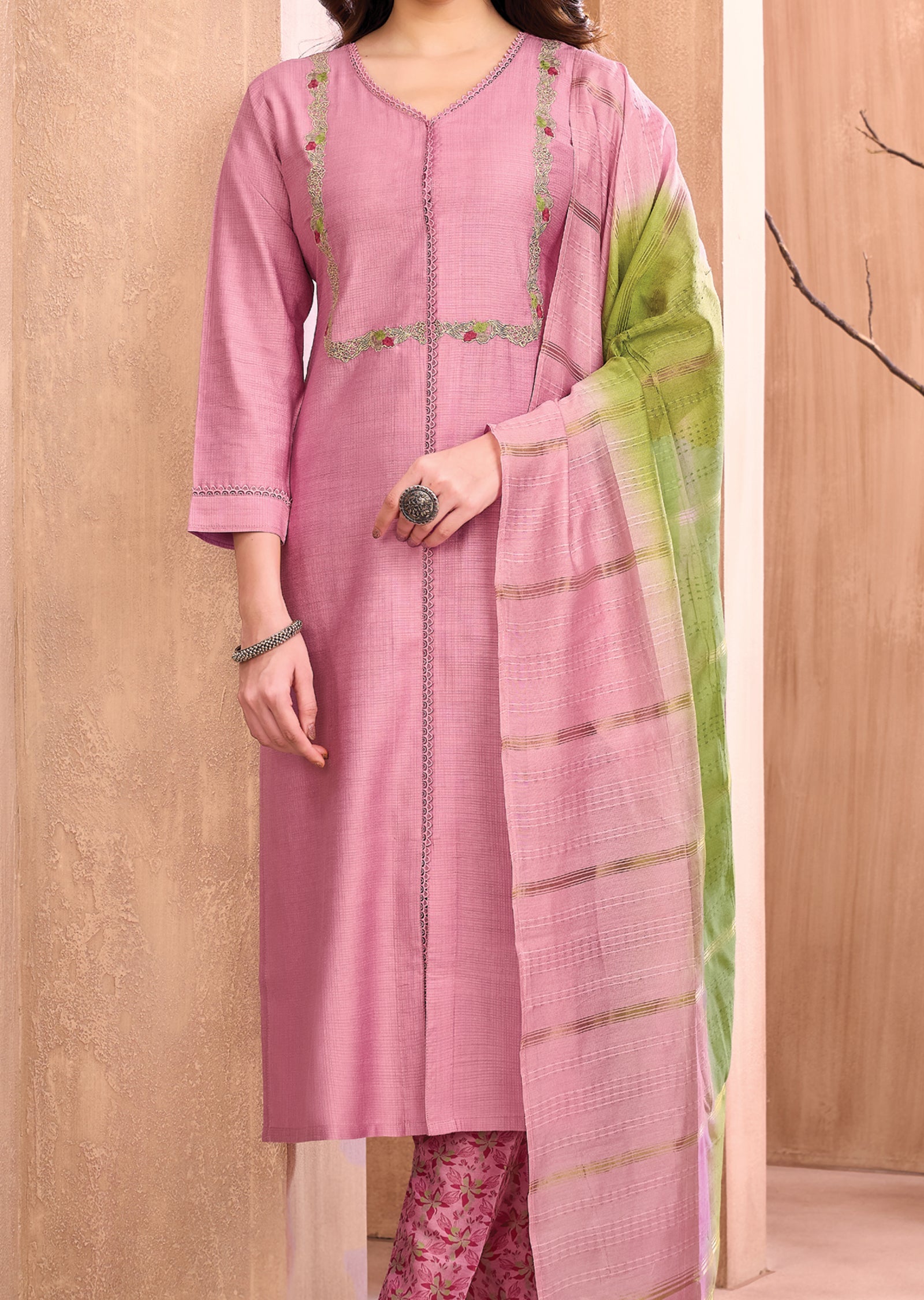 Light Pink Silk Straight cut suit