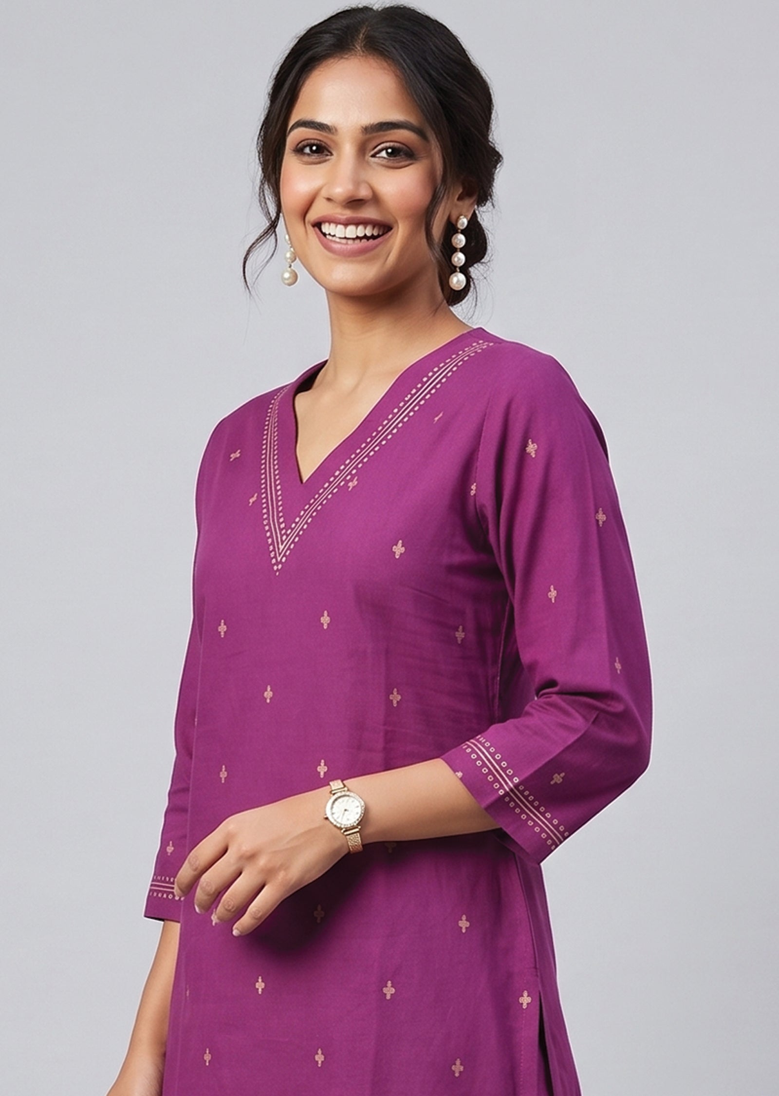 Magenta Cotton Kurti Set