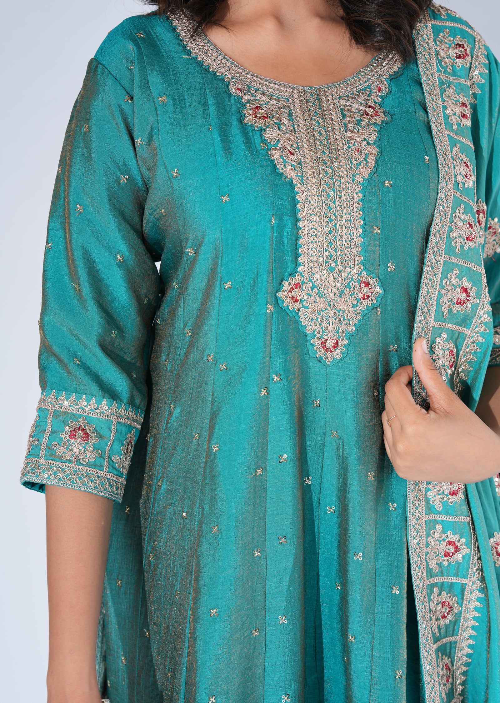 Rama Green Silk Anarkali Suit