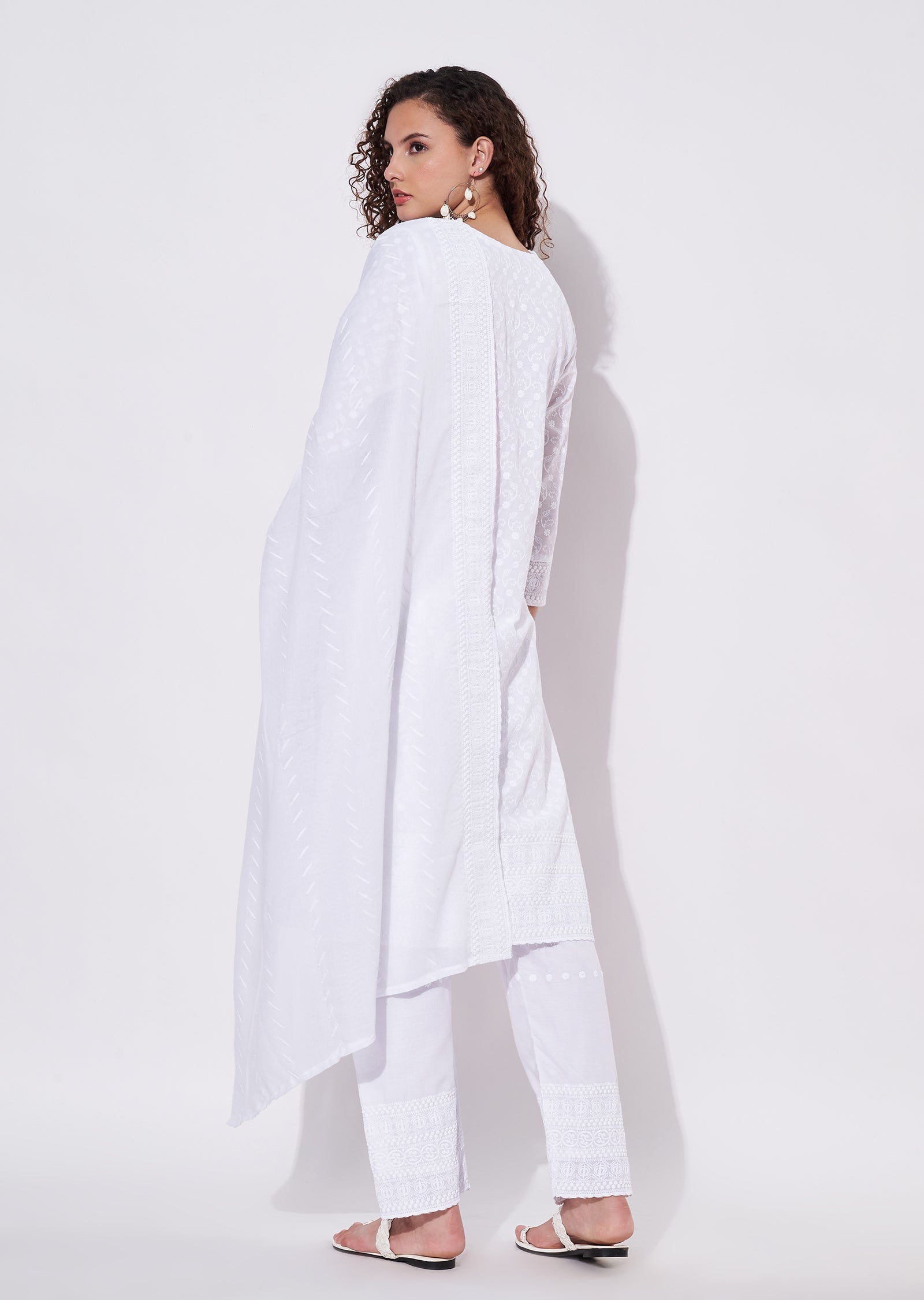 White Cotton Straight cut Suit