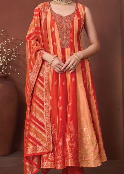 Rust Silk Anarkali Suit