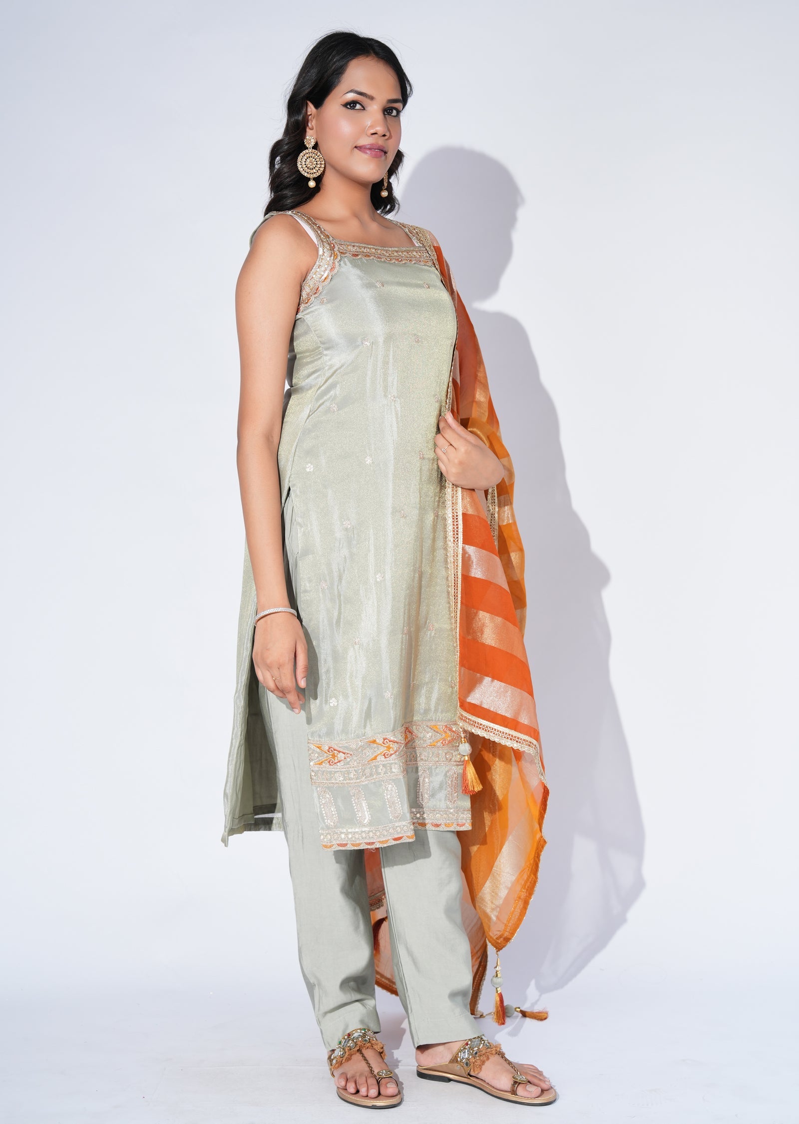 Green Silk Straight cut Suit