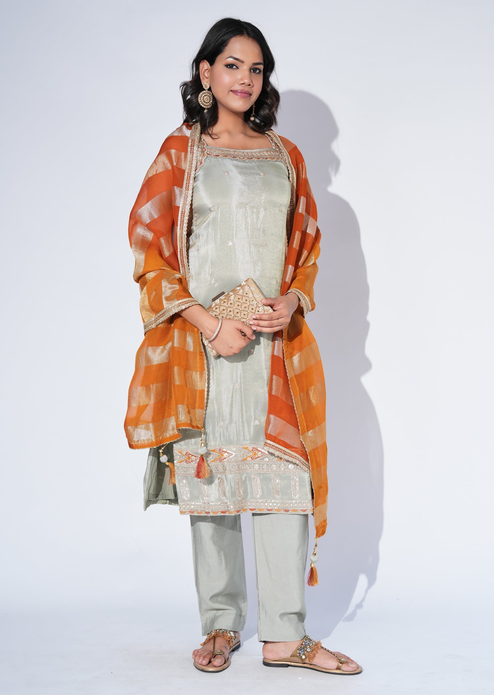 Green Silk Straight cut Suit