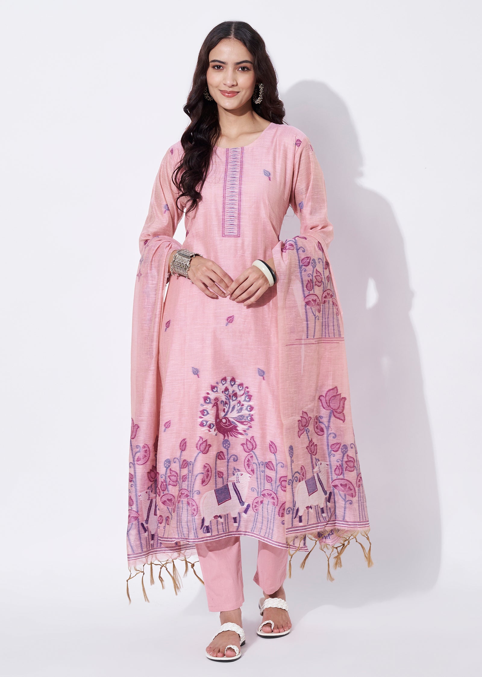 Pink Chanderi Straight cut Suit