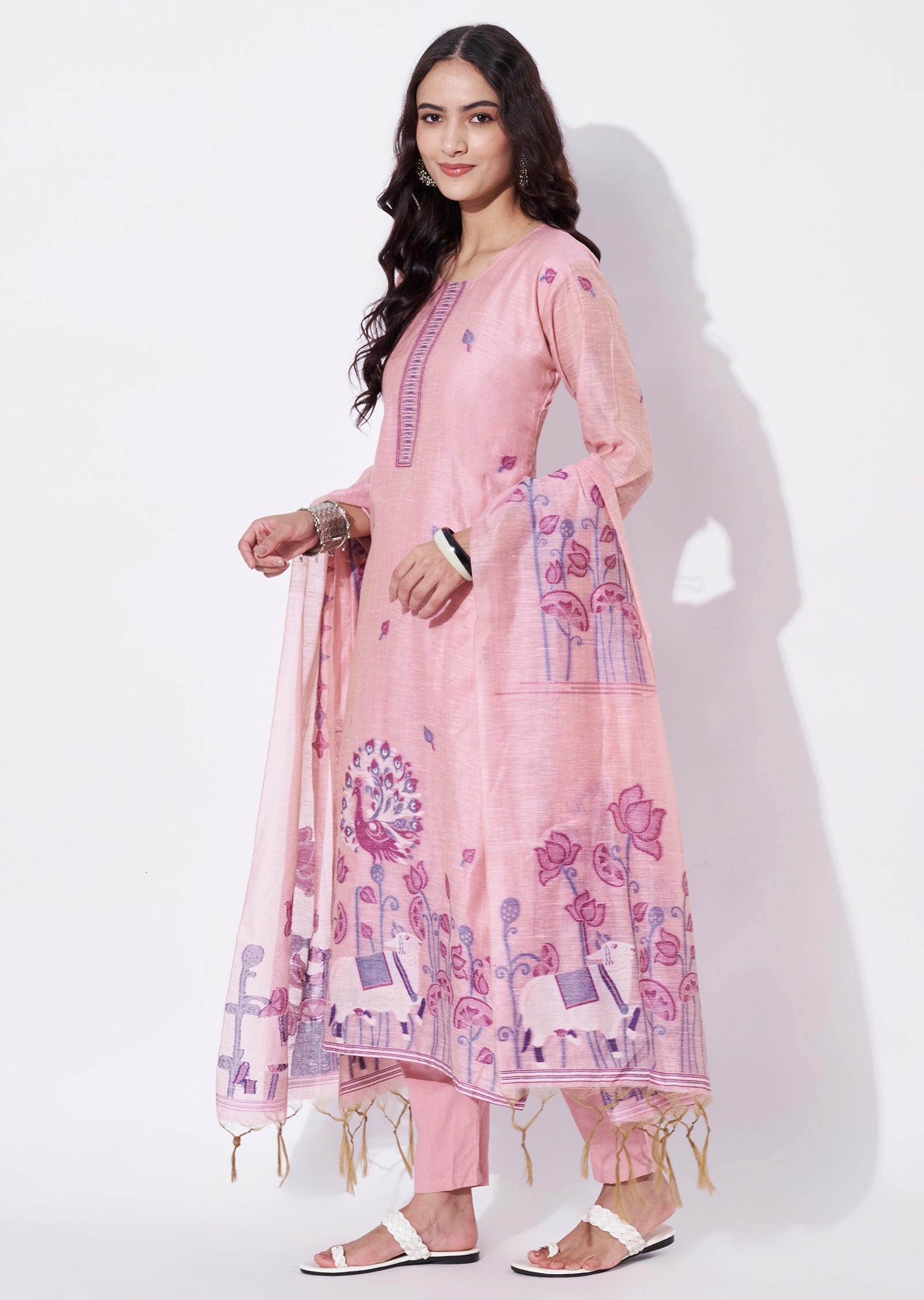 Pink Chanderi Straight cut Suit