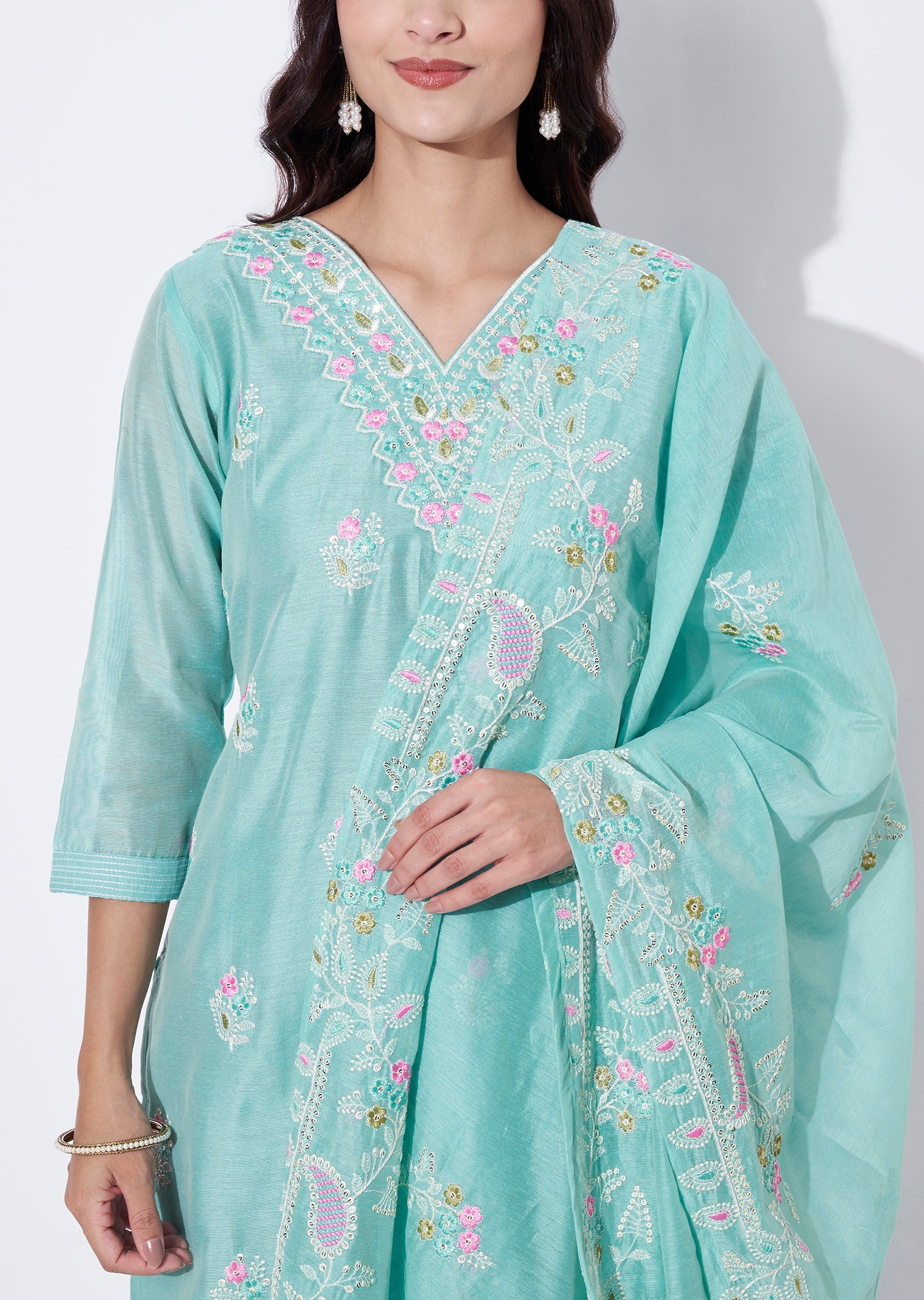 Sea Green Chanderi Straight cut suit