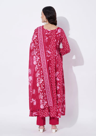 Rani Pink Cotton Anarkali Suit
