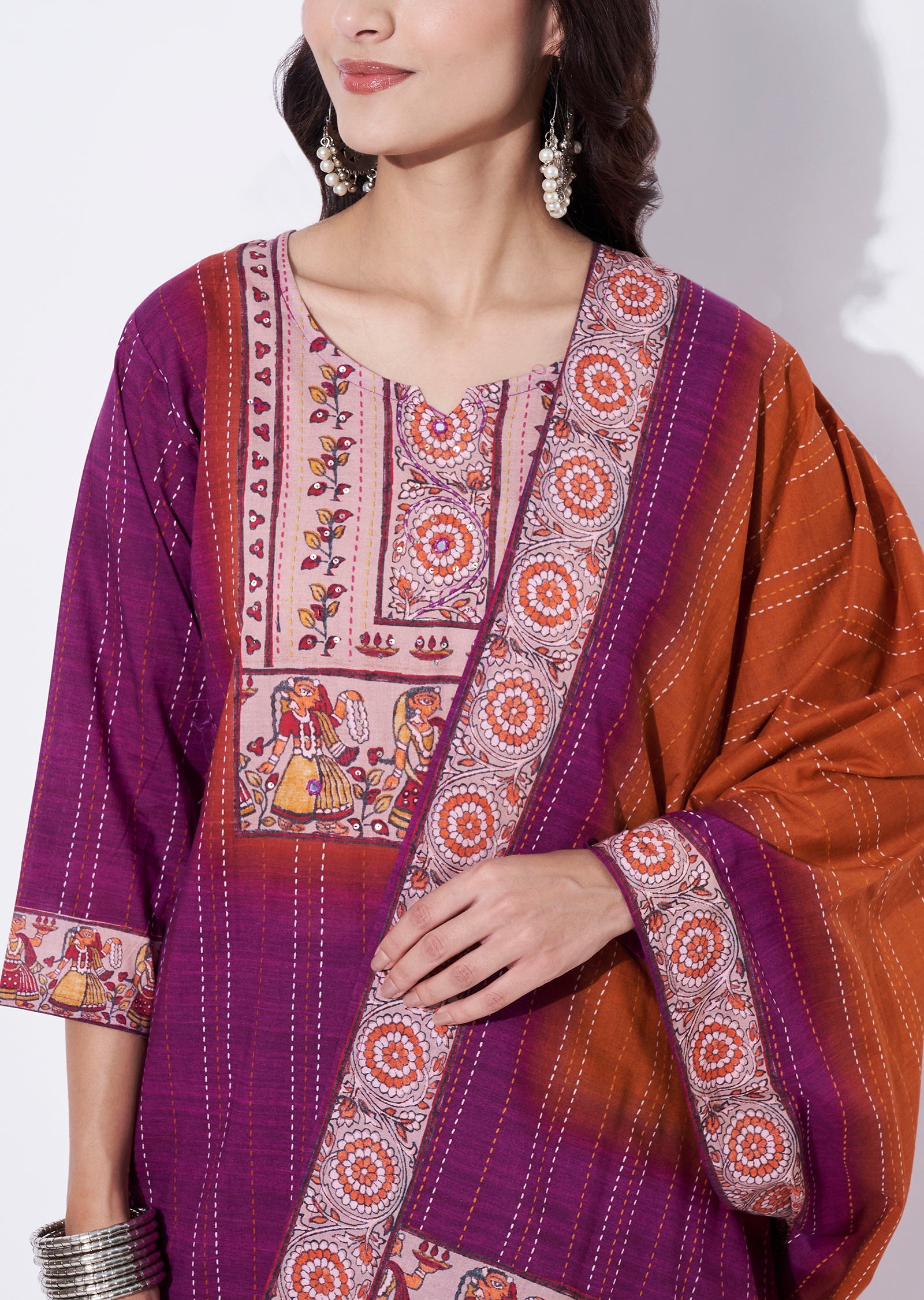 Magenta Cotton Straight cut suit