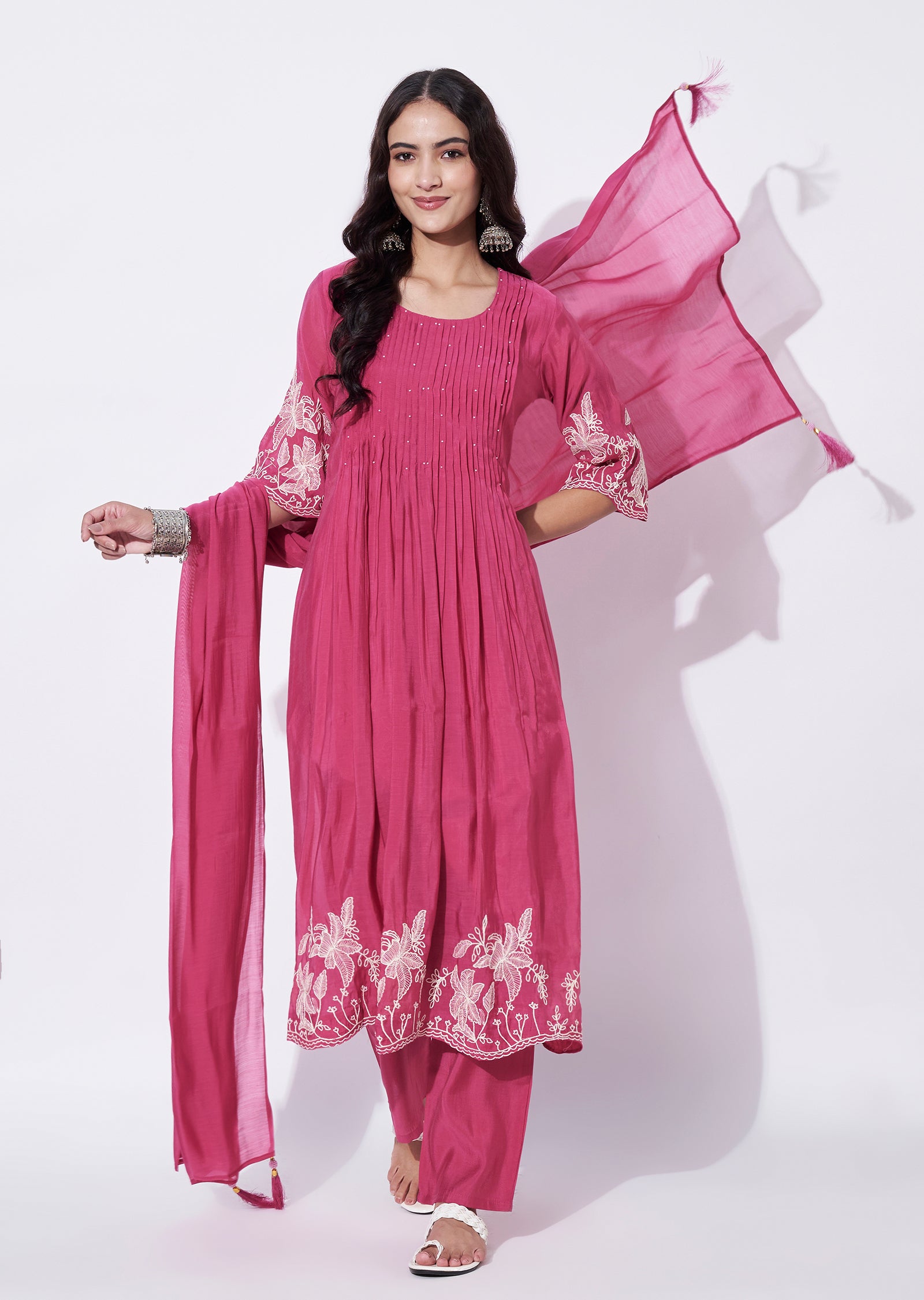 Pink Mul Chanderi Anarkali Suit