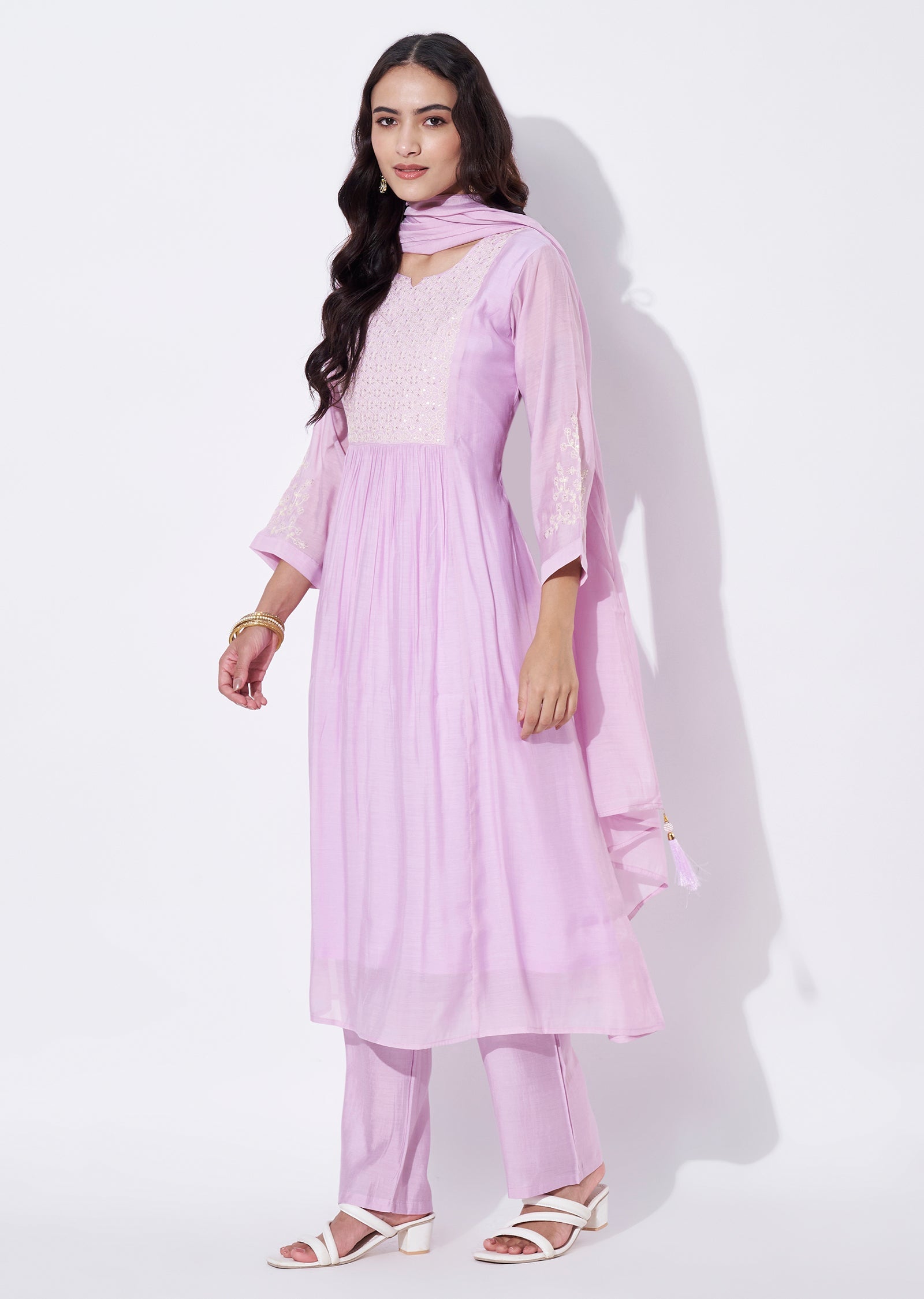 Lavender Mul Chanderi Anarkali Suit