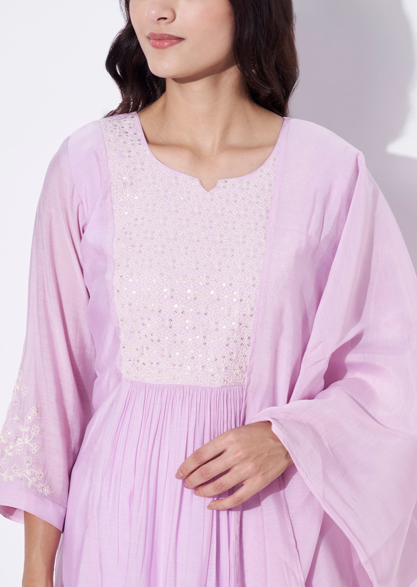 Lavender Mul Chanderi Anarkali Suit