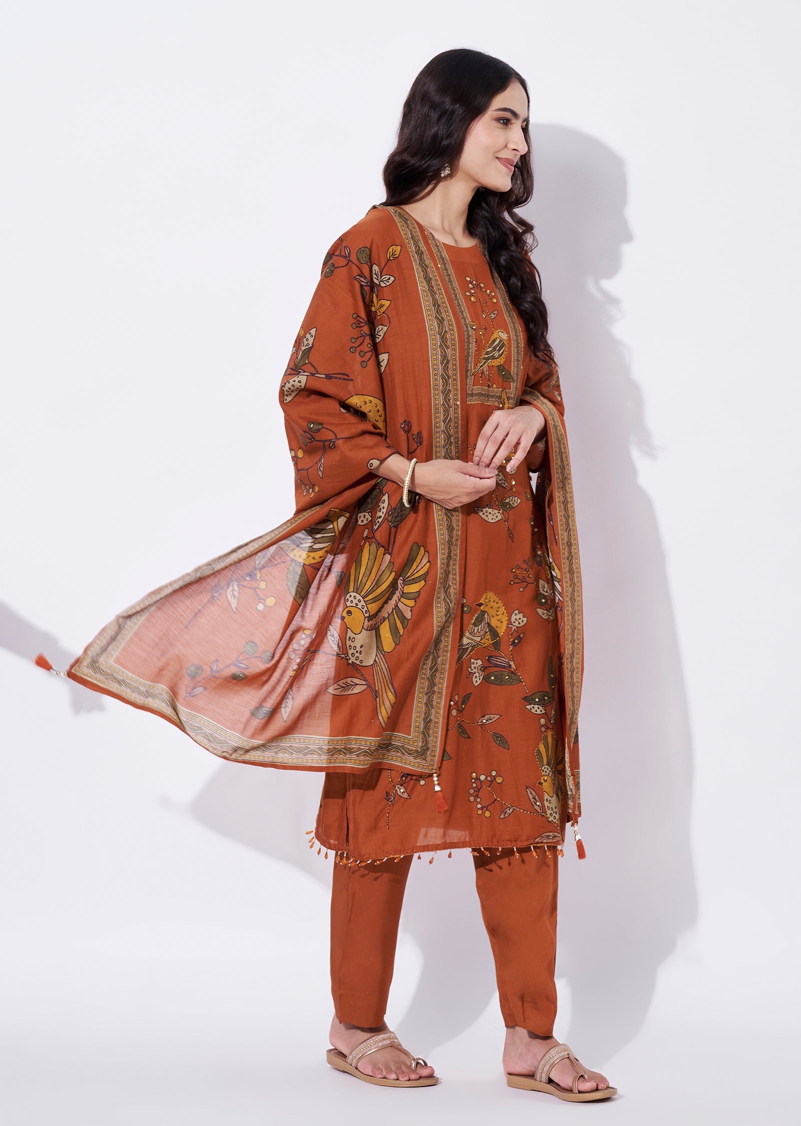 Rust Cotton Straight cut suit