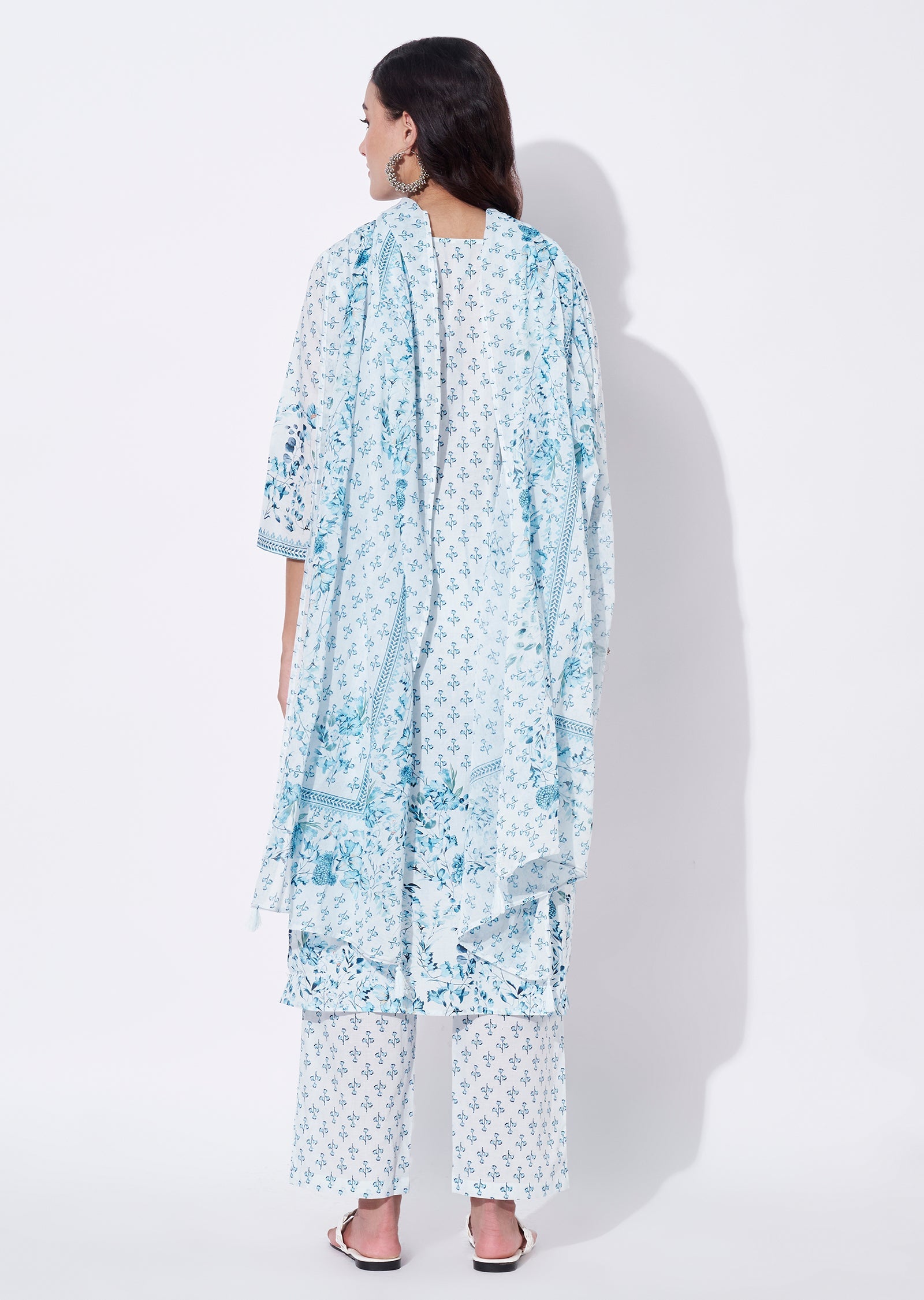 Blue Cotton Straight cut Suit