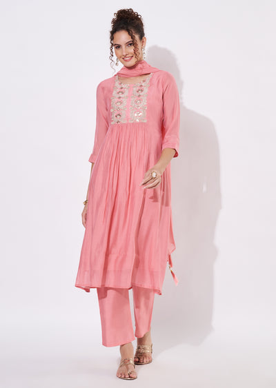 Peach Mul Chanderi Anarkali Suit