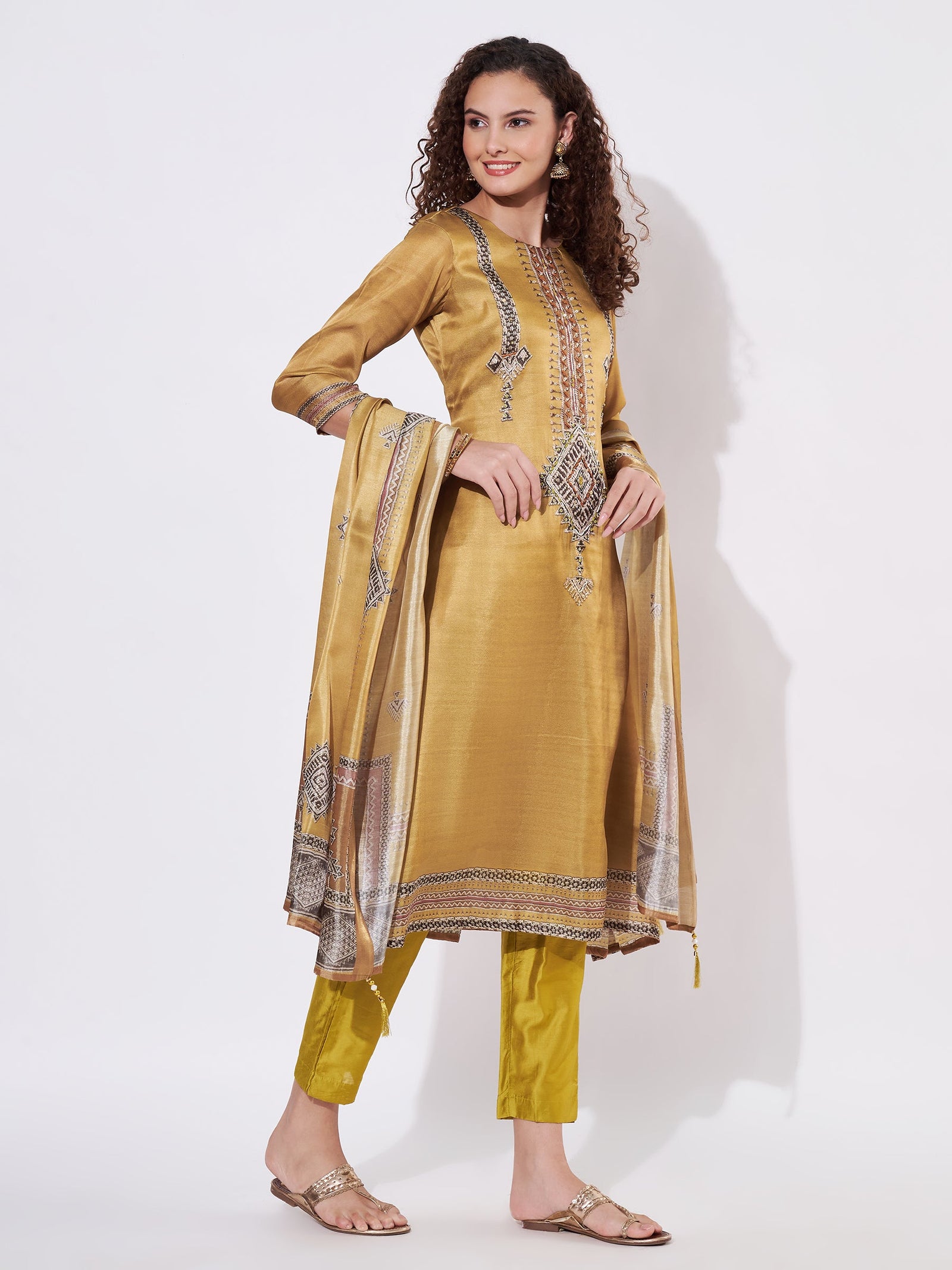 Green Tussar Anarkali Suit
