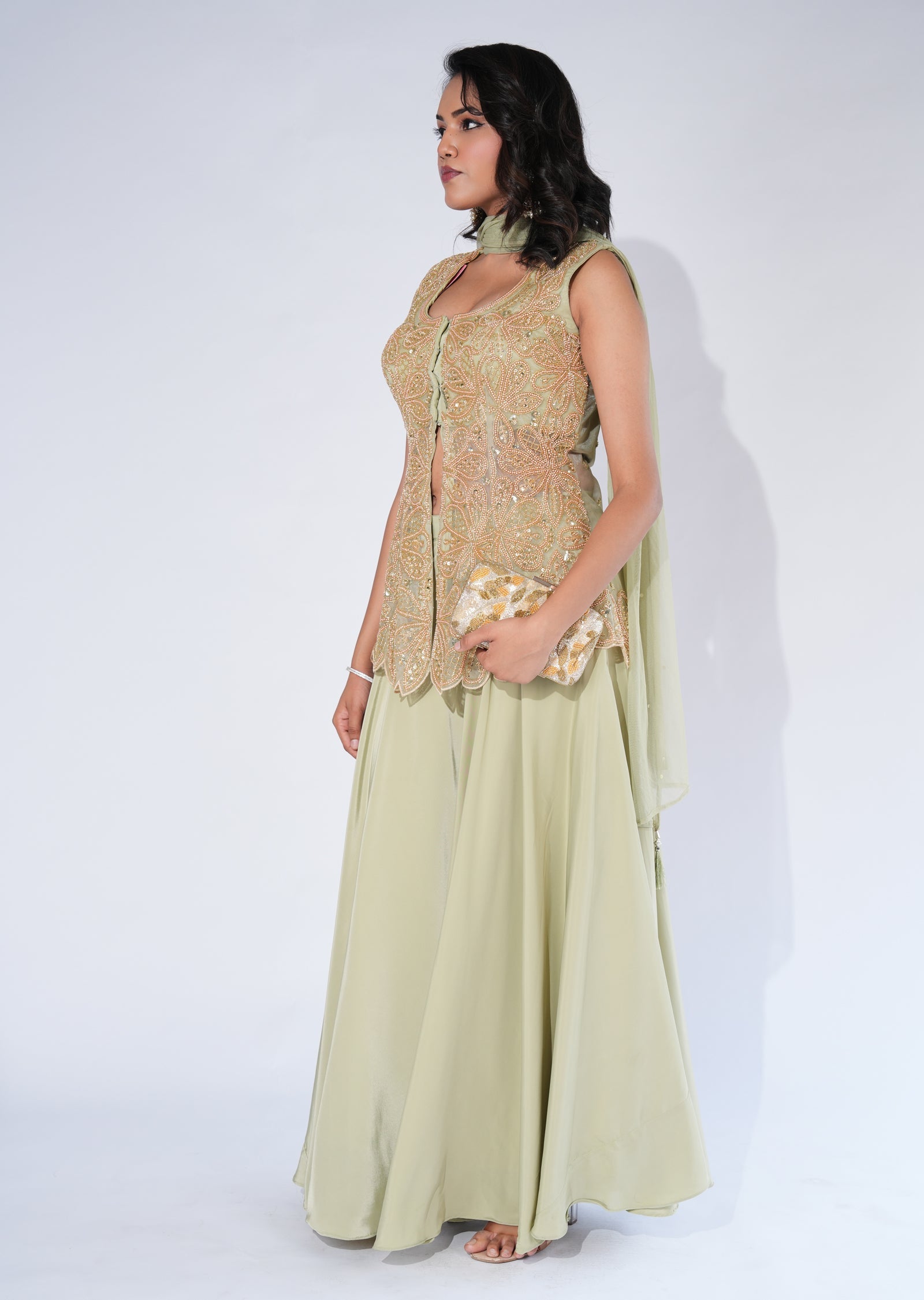 Green Net Sharara Set