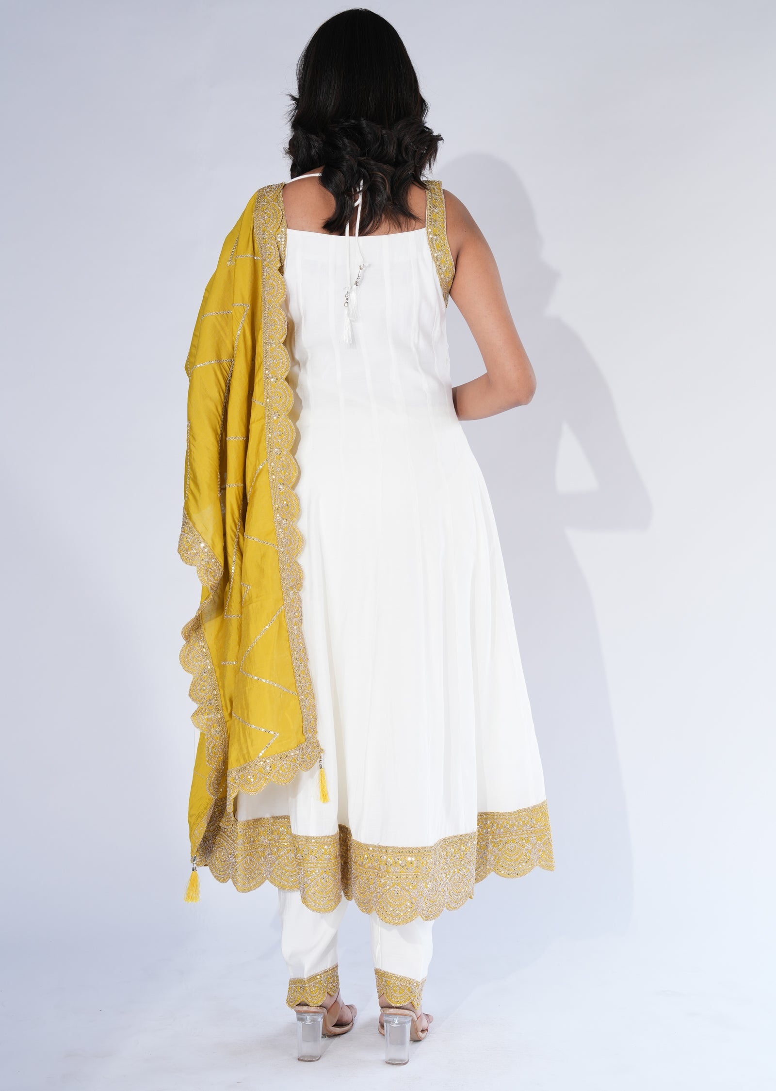 Cream Mul Chanderi Anarkali Suit