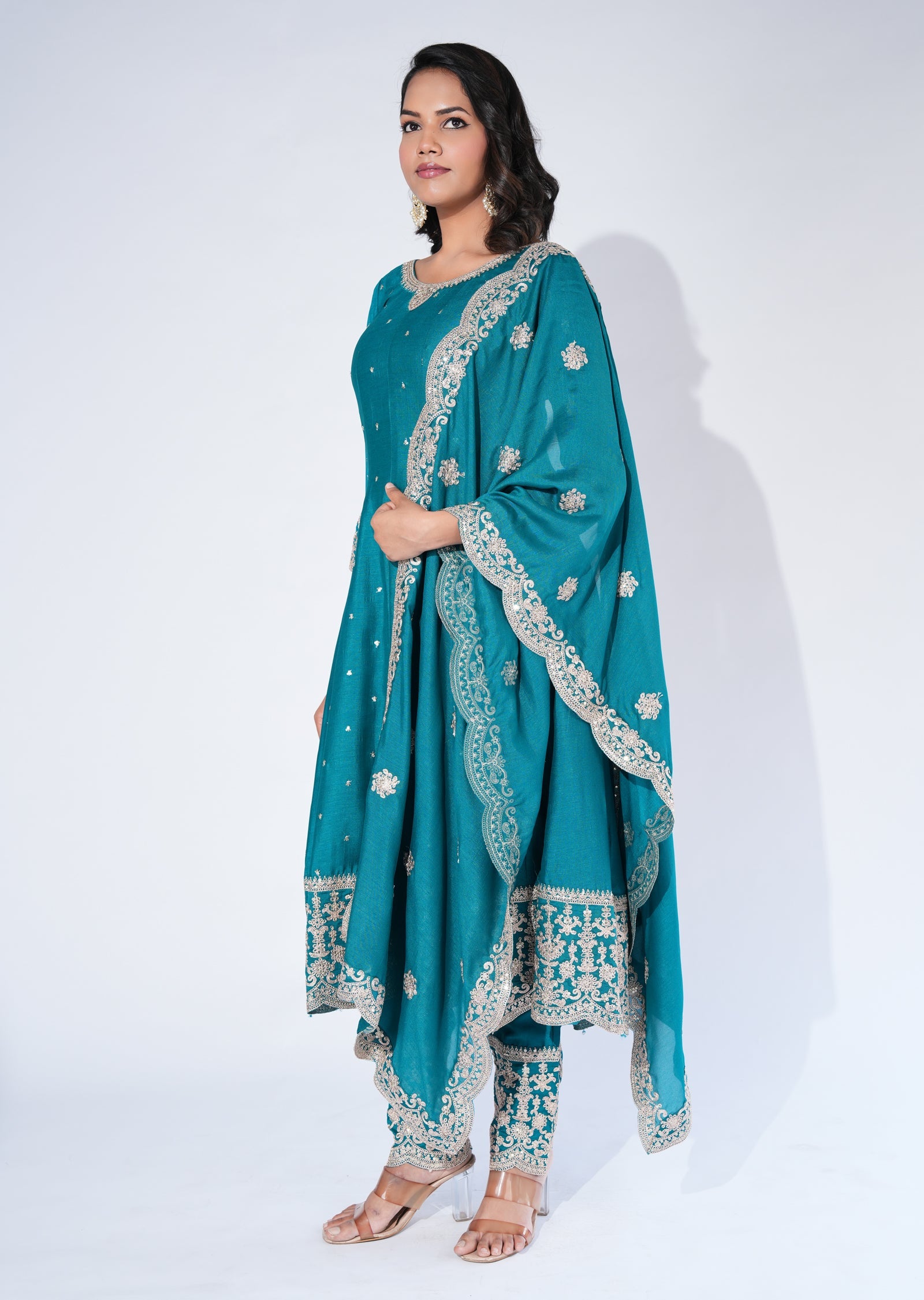 Rama Green Silk Anarkali Suit