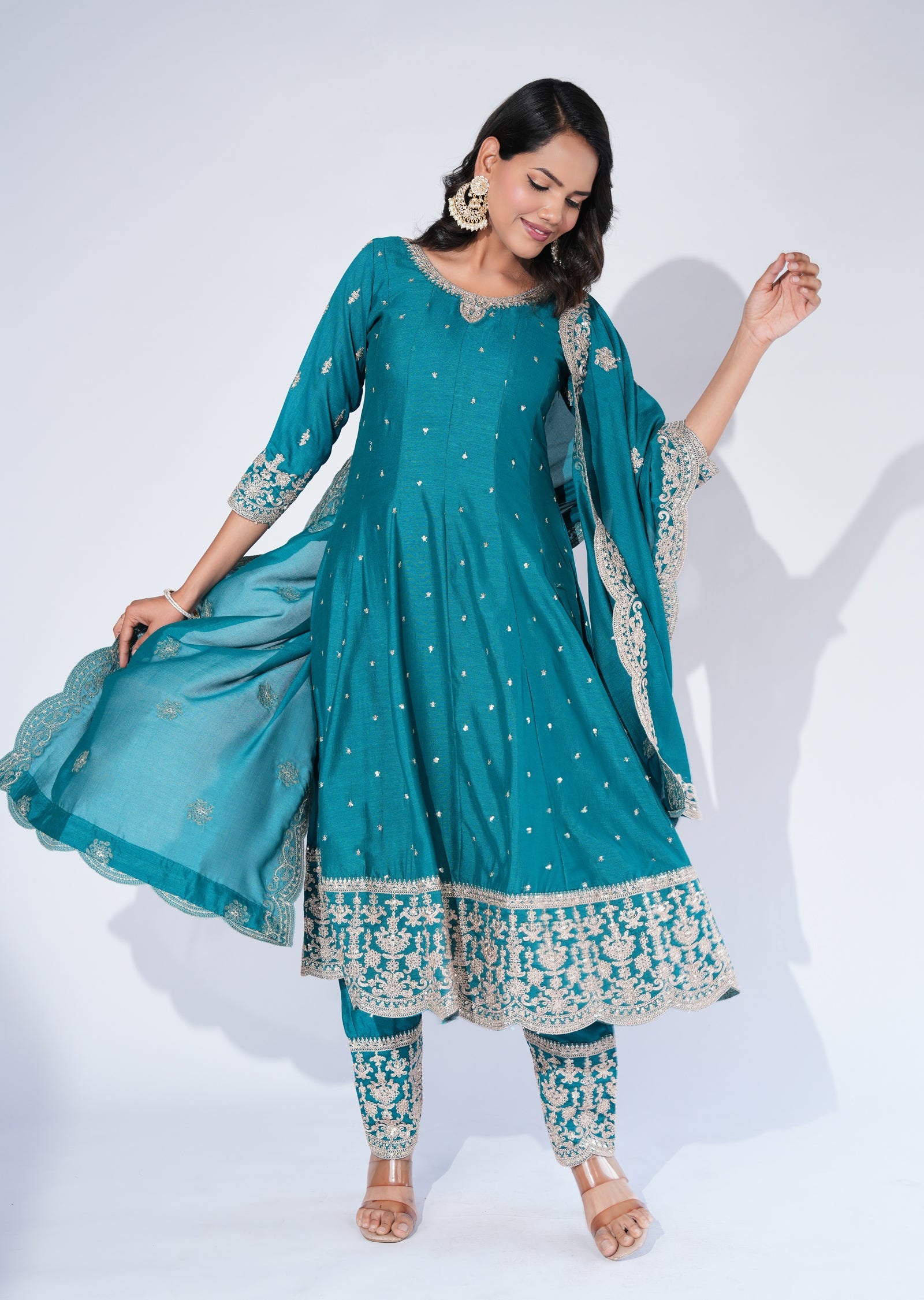 Rama Green Silk Anarkali Suit