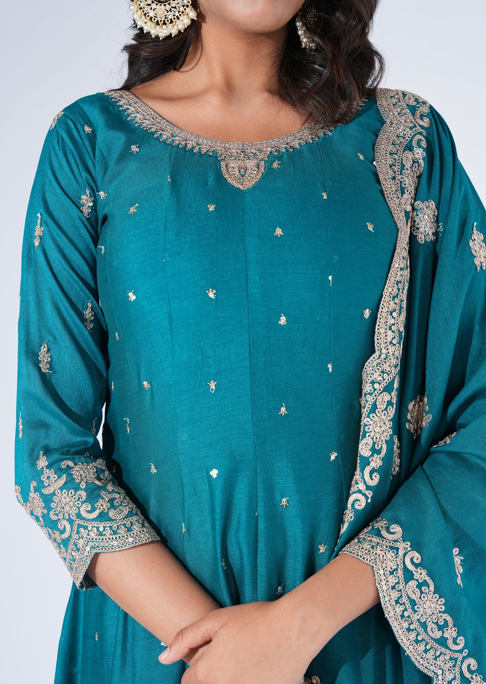Rama Green Silk Anarkali Suit