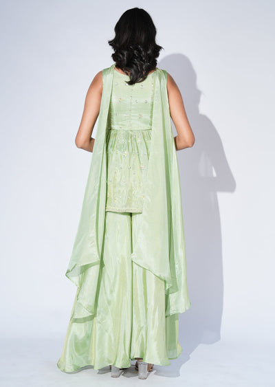 Green Tissue Sharara Set