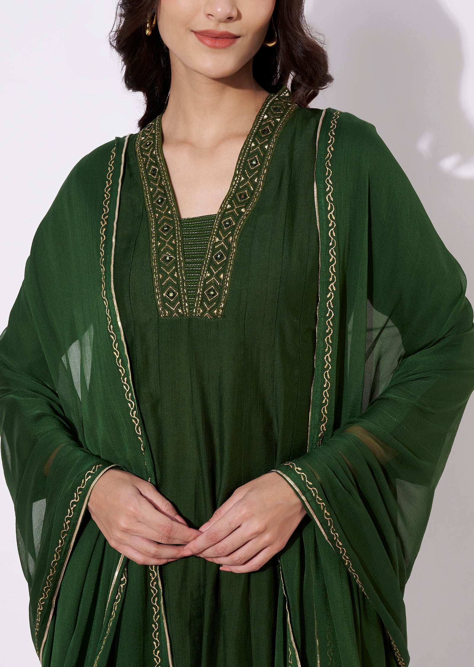 Olive green Gold Anarkali Suit