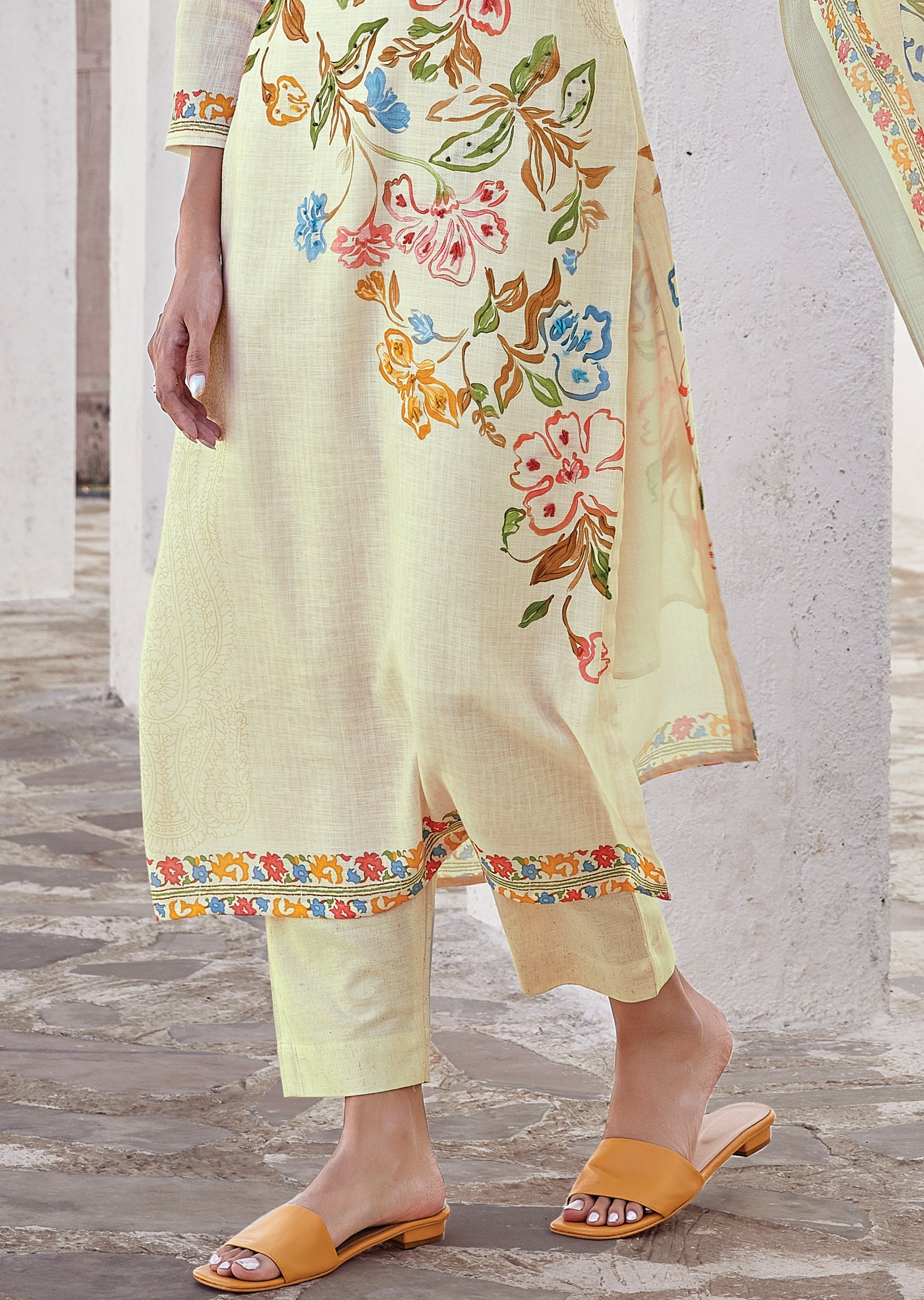 Cream Cotton Straight cut Suit