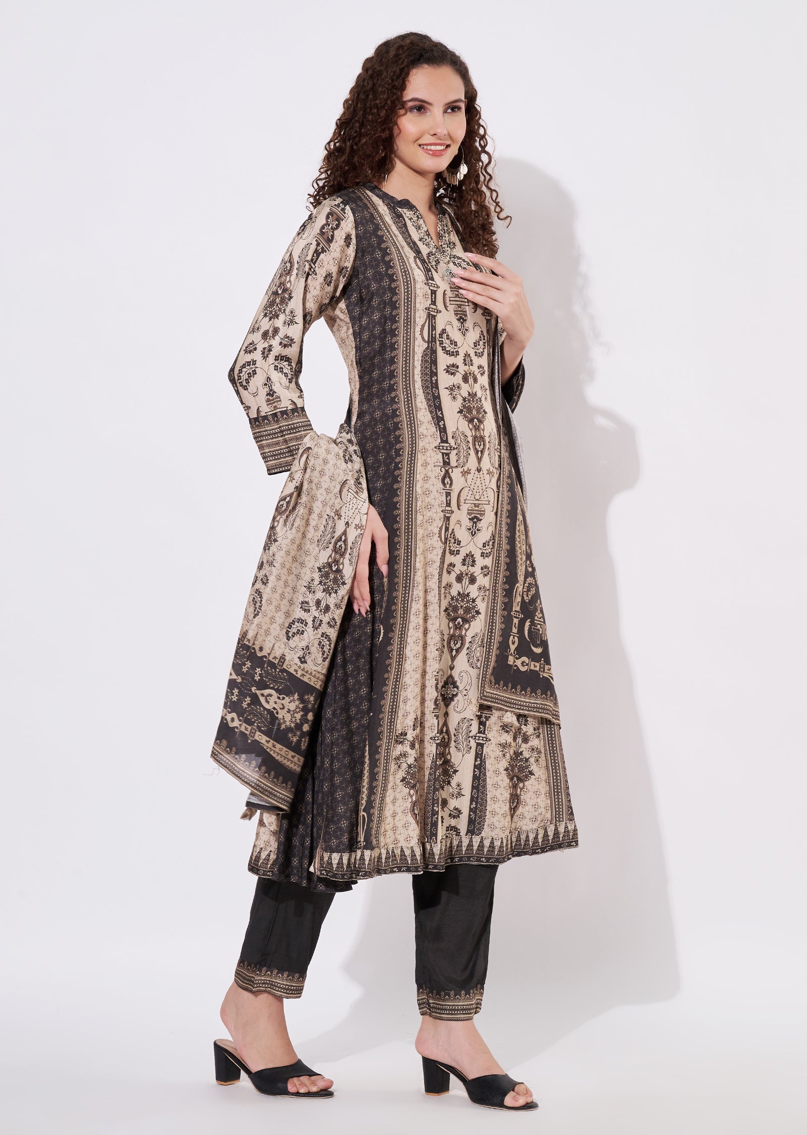 Beige Mudel Anarkali Suit