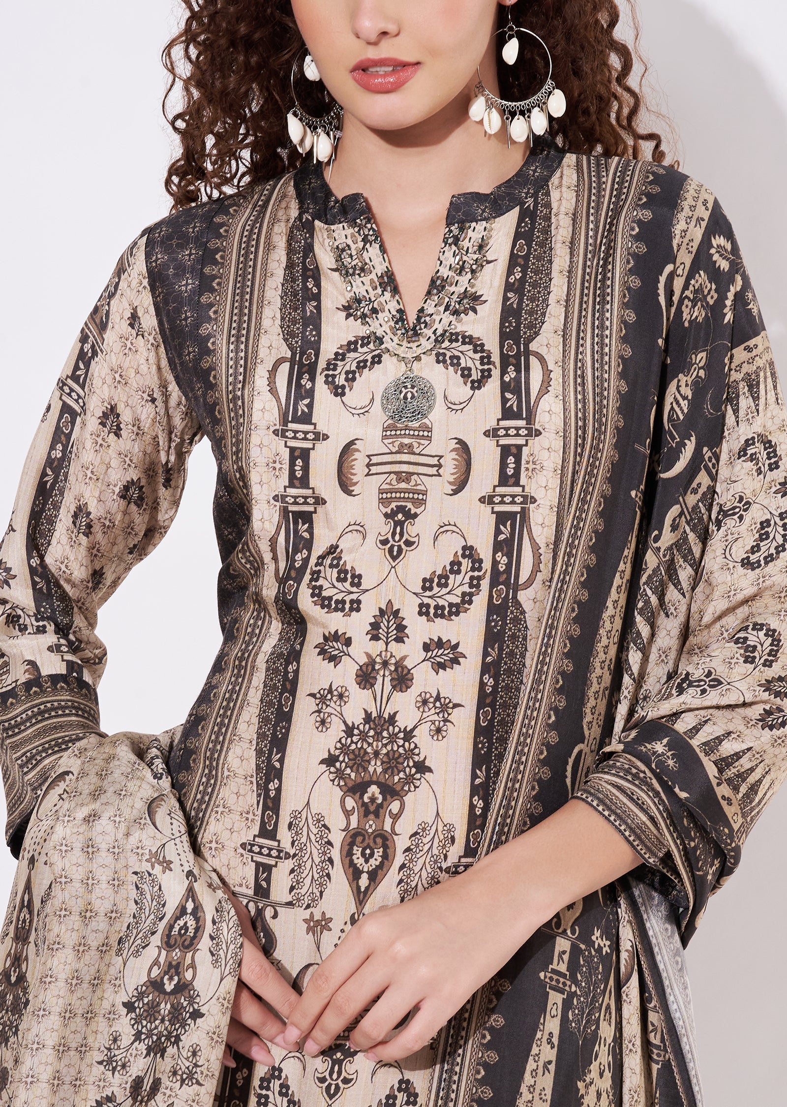 Beige Mudel Anarkali Suit