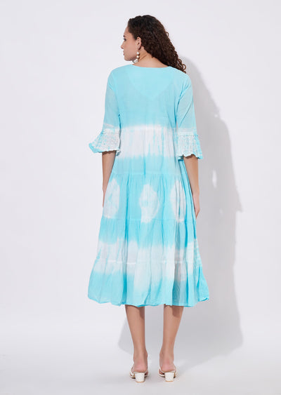 Sea Blue Cotton Frock Kurti