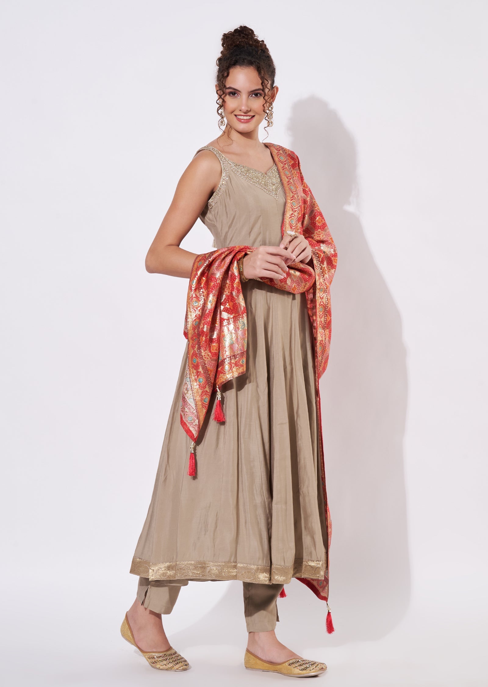 Beige Silk Anarkali Suit