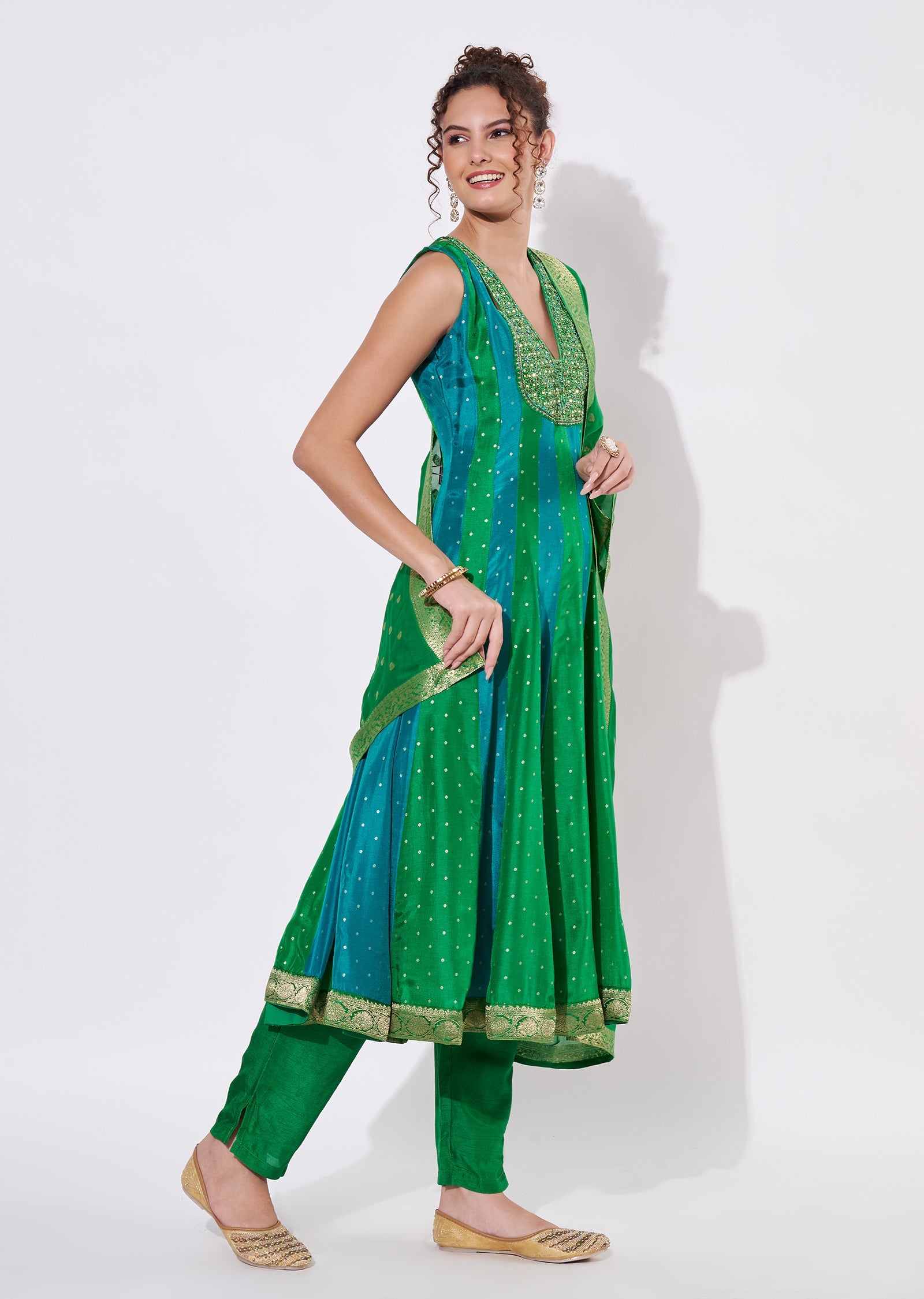 Green Silk Anarkali Suit