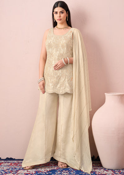 Cream Tissue Sharara Set