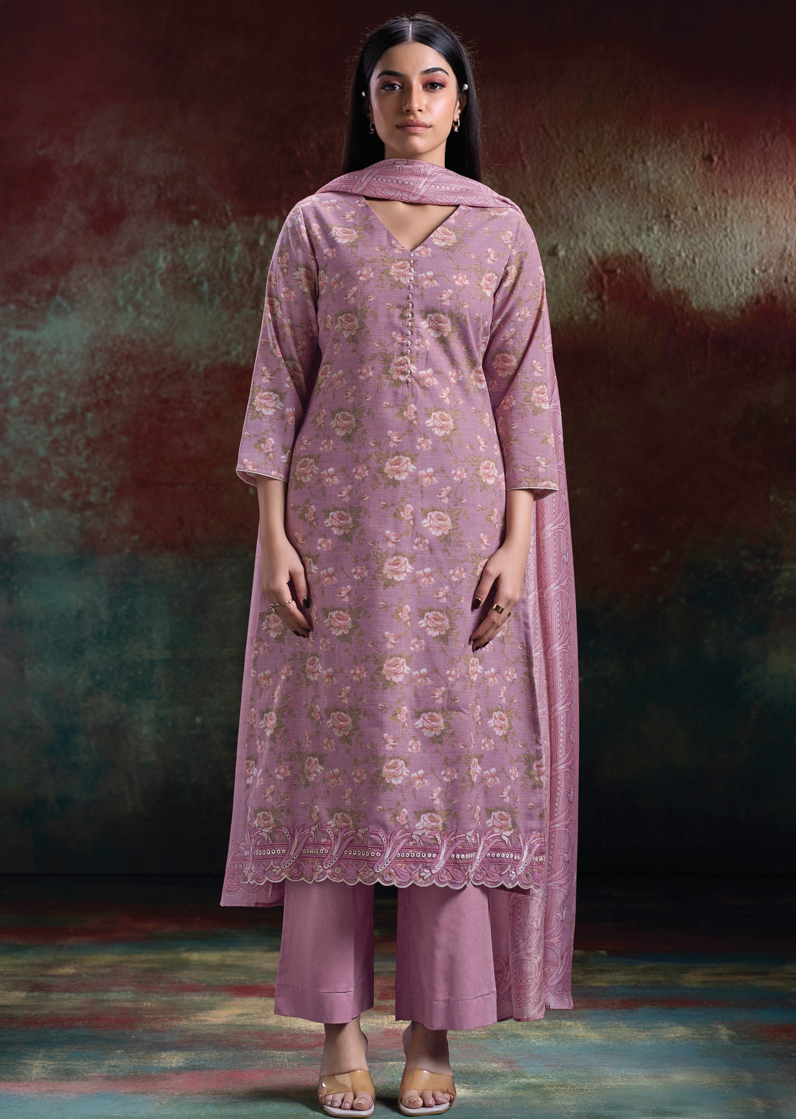 Pink Linen Cotton Straight cut Suit