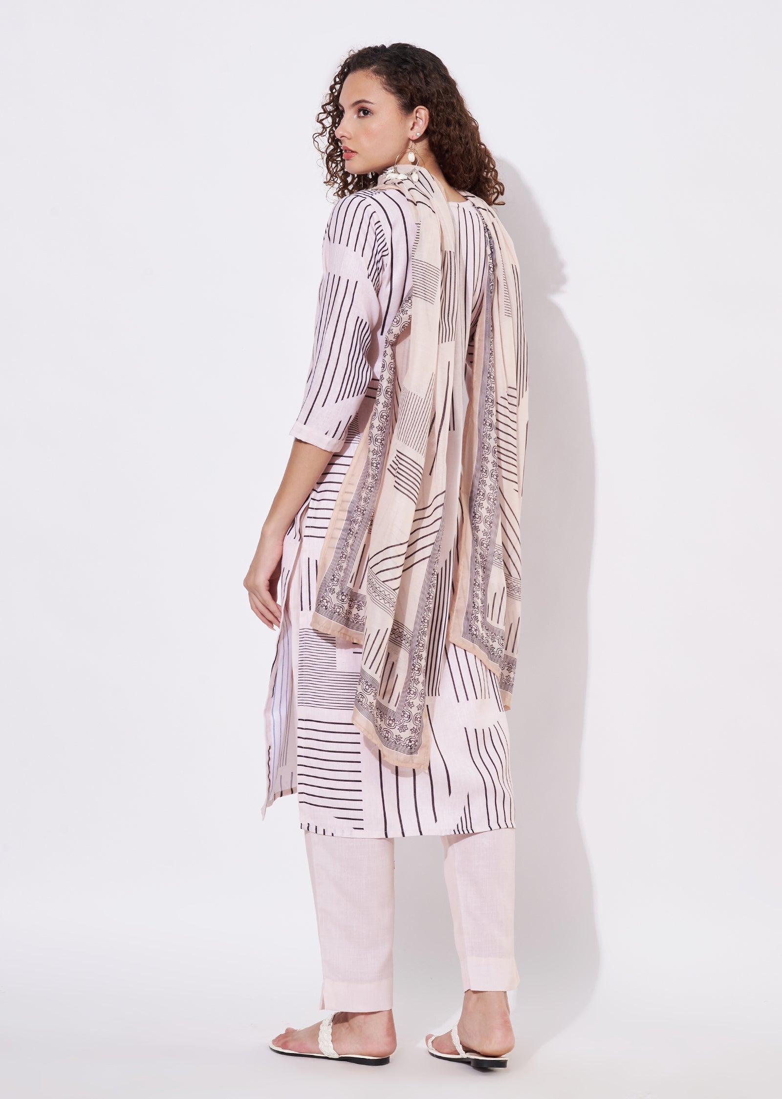 Beige Linen Cotton Straight cut Suit