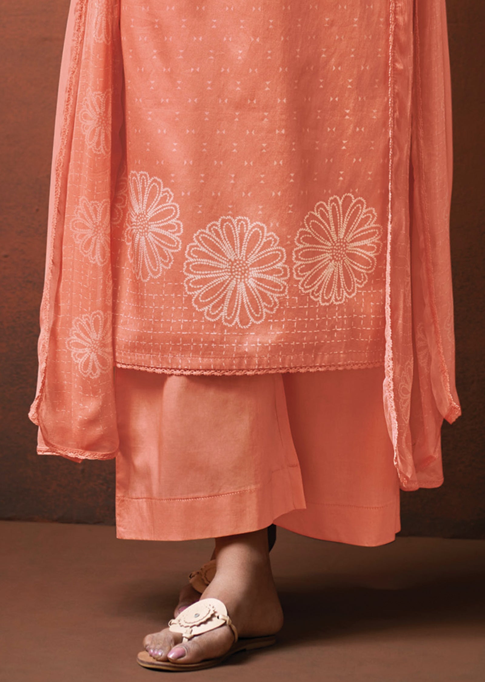 Peach Dola Silk Straight cut Suit