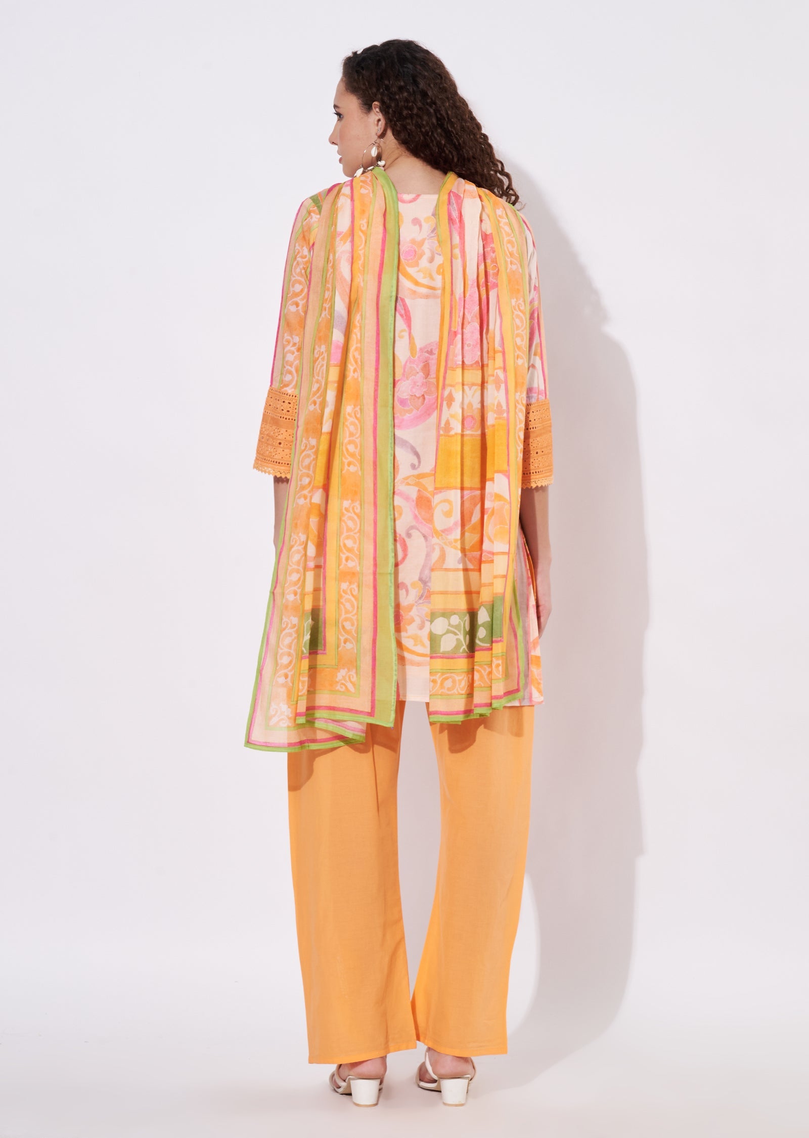 Orange Cotton Straight cut Suit