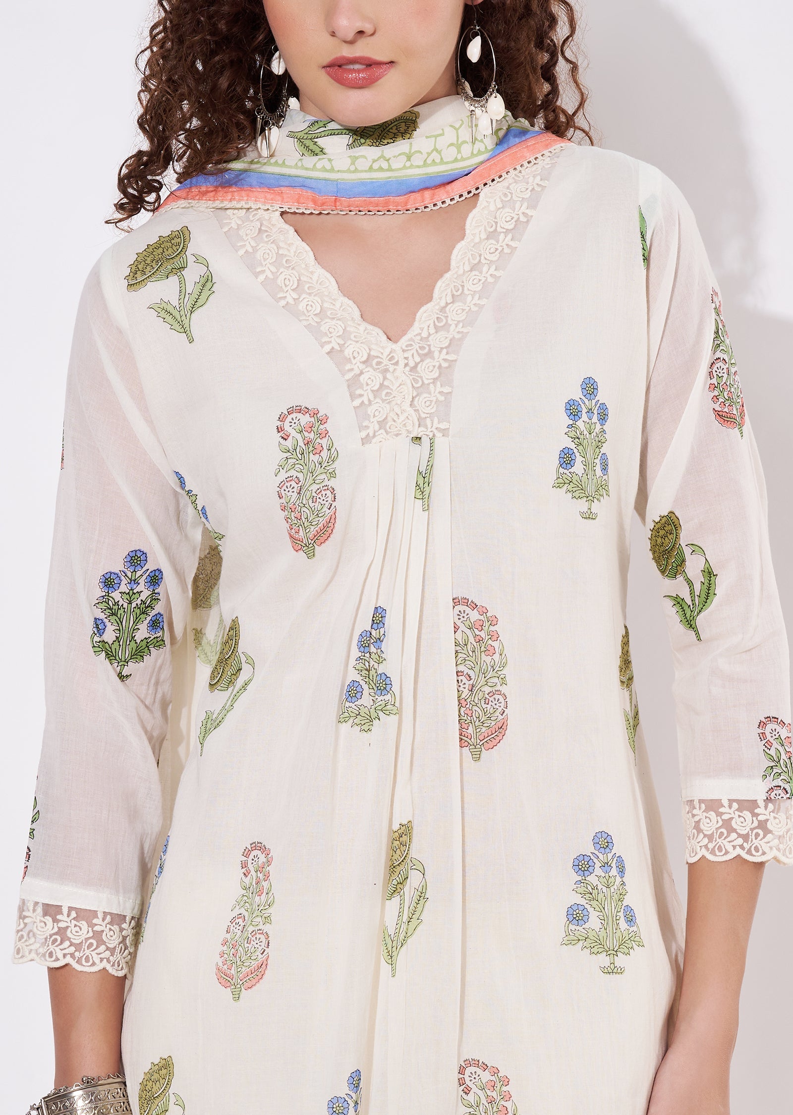 Off White cotton Anarkali Suit