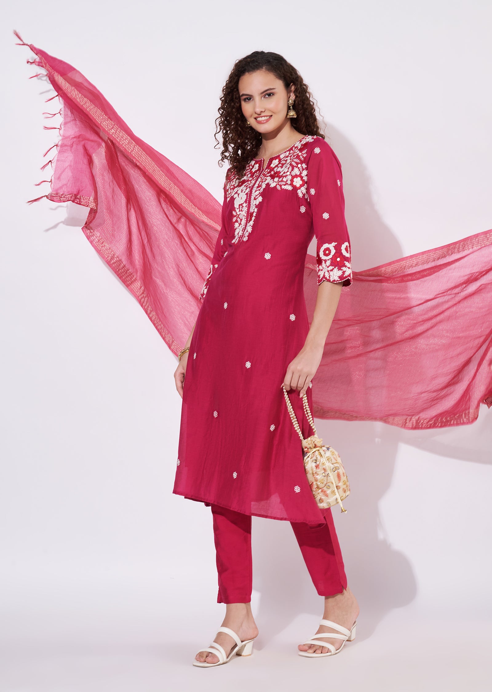 Rani Pink Silk Anarkali Suit