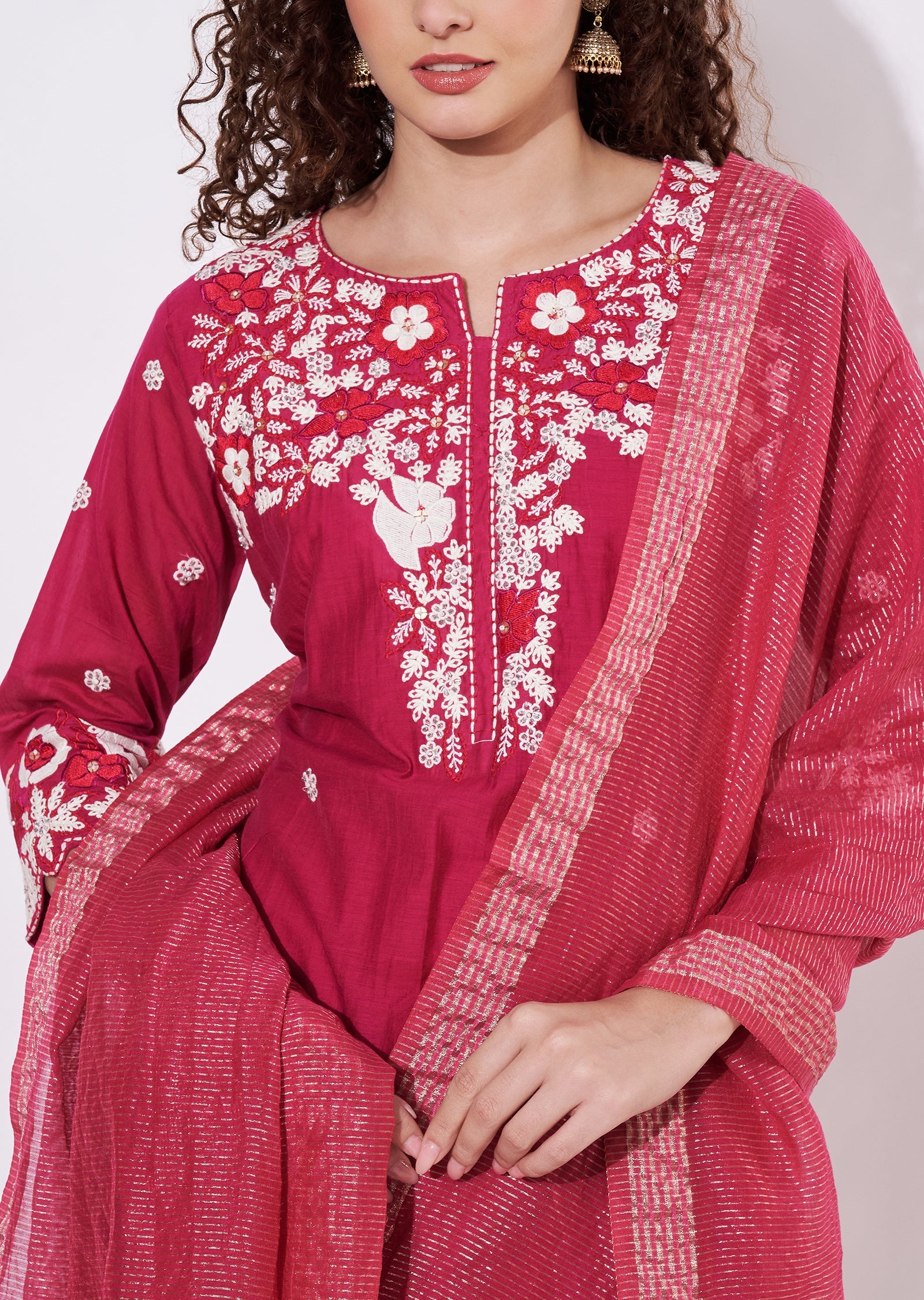 Rani Pink Silk Anarkali Suit